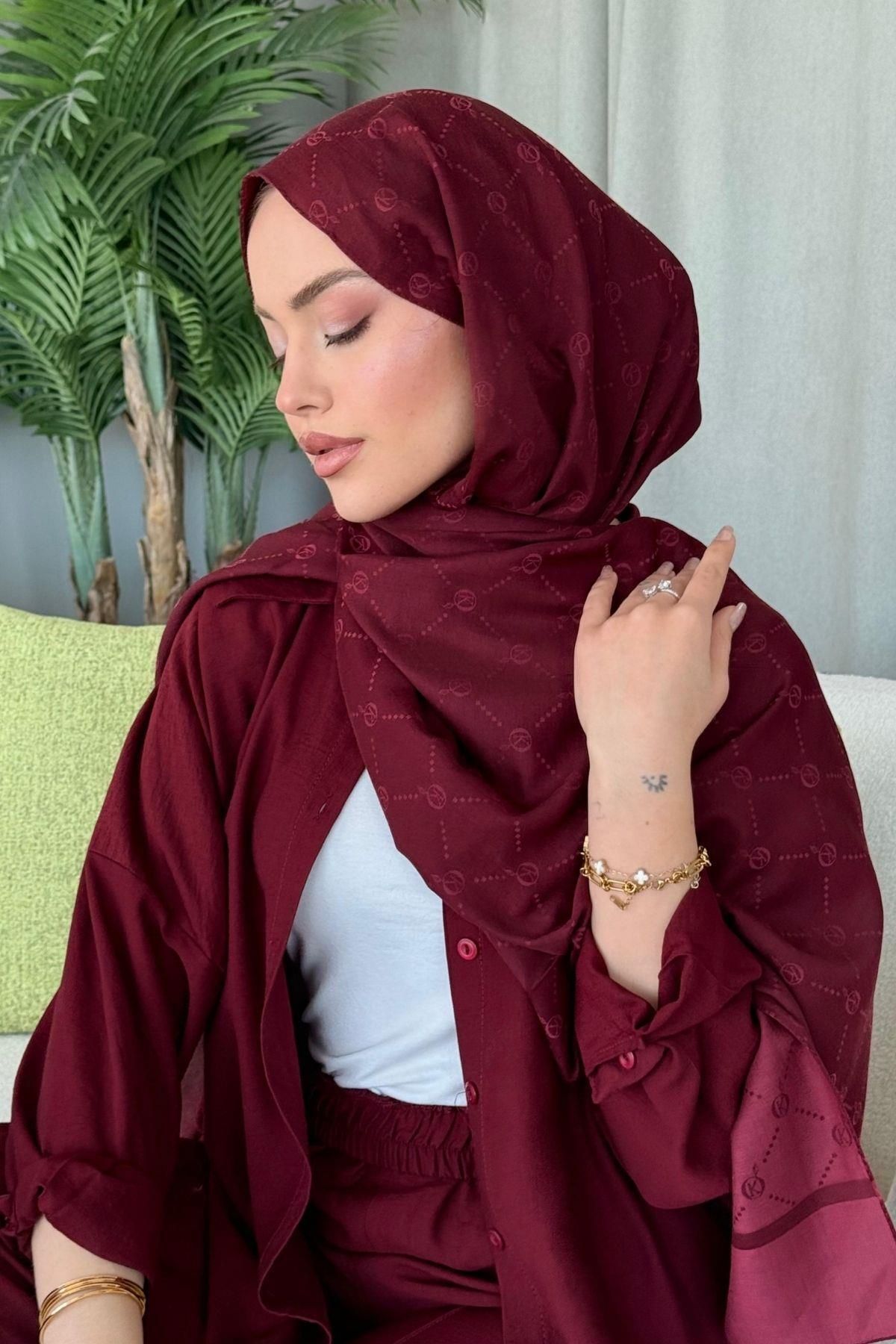 HAZA MODA Yaz Esintisi Desen Şal Bordo