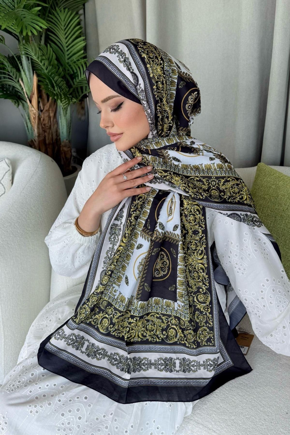 HAZA MODA Kuoos Dijital Baskılı Şal Siyah