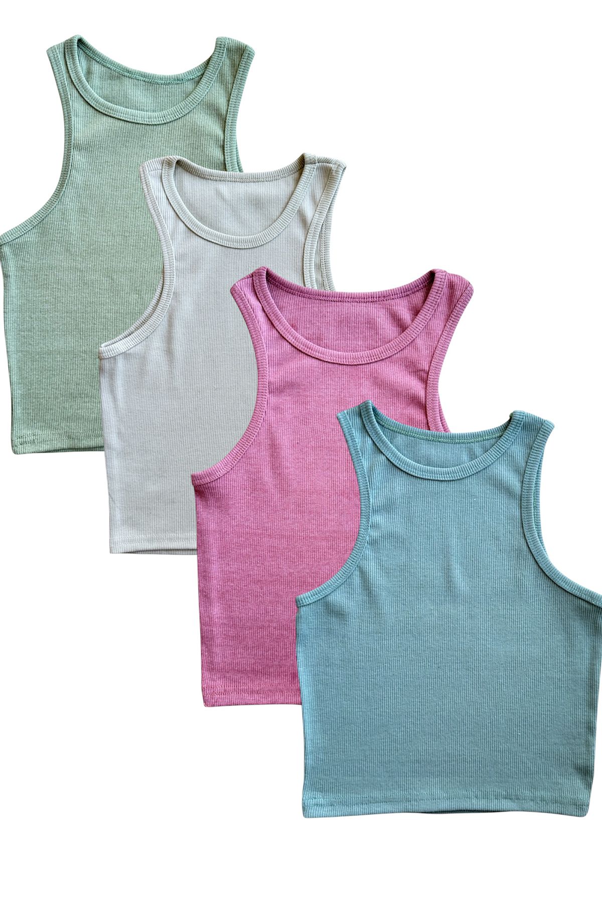BLİSS WEAR FASHION Kadın 4Lü Kalın Askılı Fitilli Halter Yaka Crop