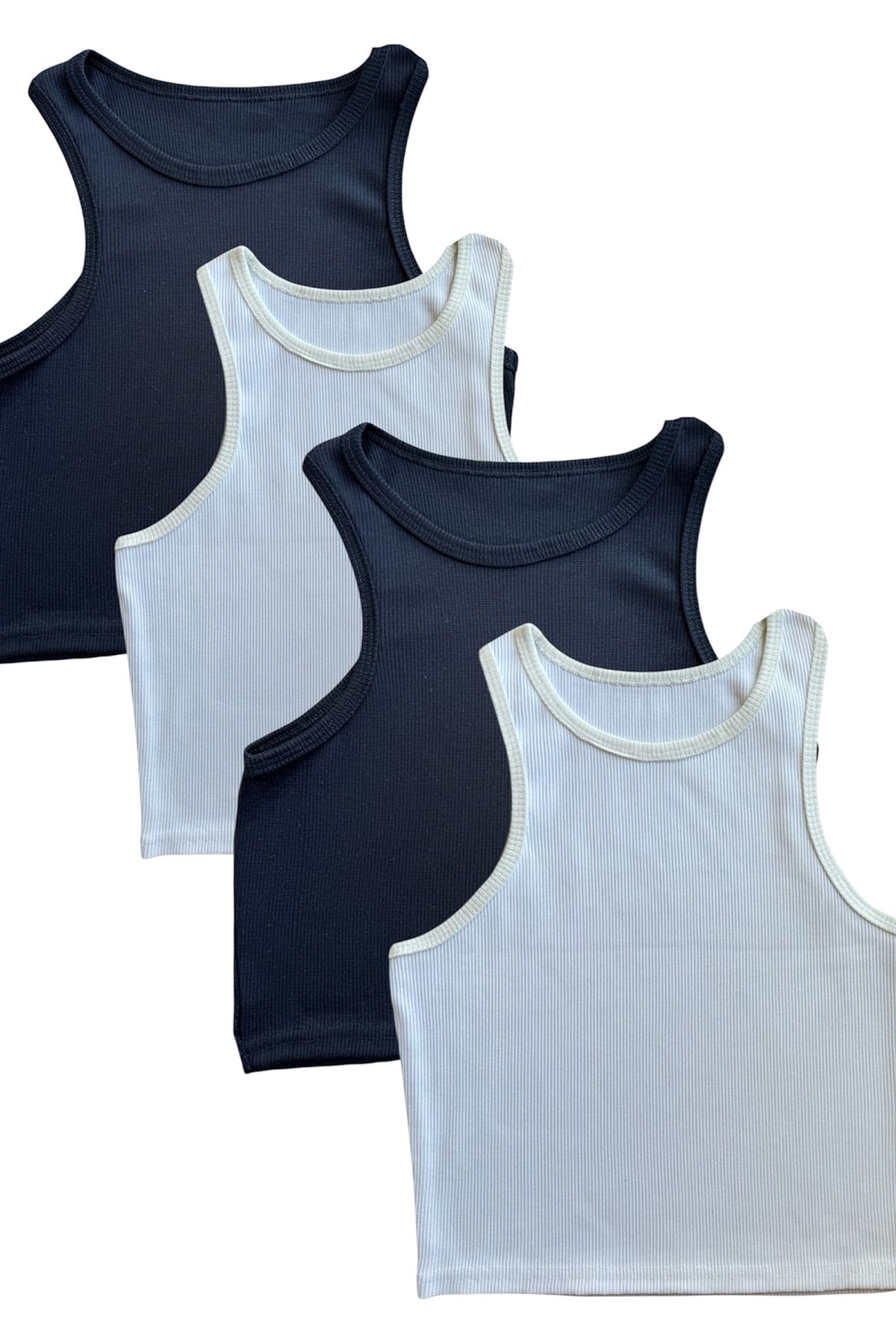 BLİSS WEAR FASHION Kadın 4Lü Kalın Askılı Fitilli Halter Yaka Crop