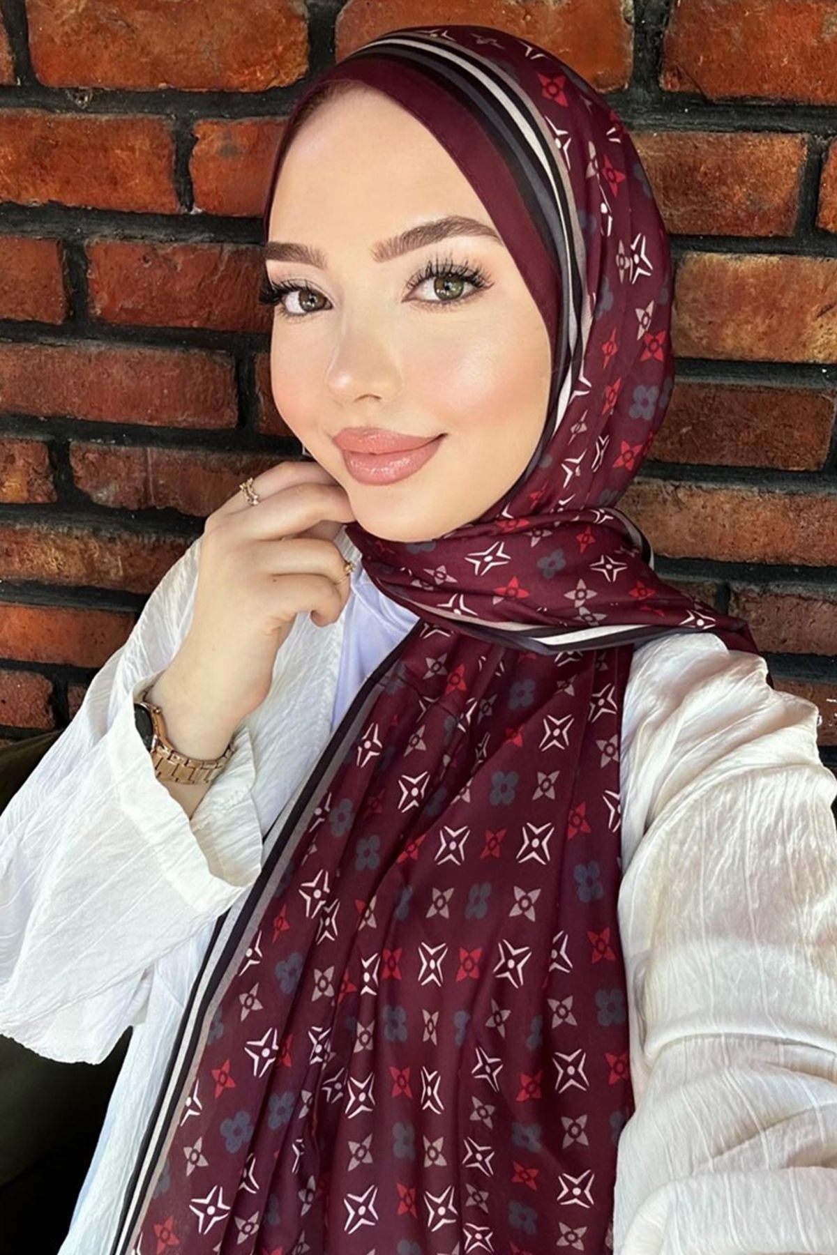Modaselvim Yonca Desen Soft Şal Serisi 702ART1138 Bordo