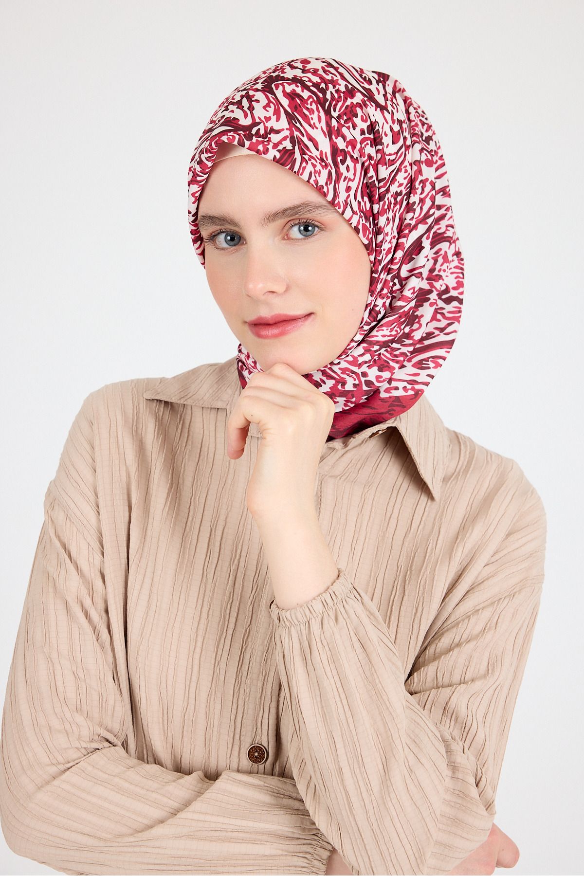 Rays Kırmızı Ebru Desenli Eşarp 3012
