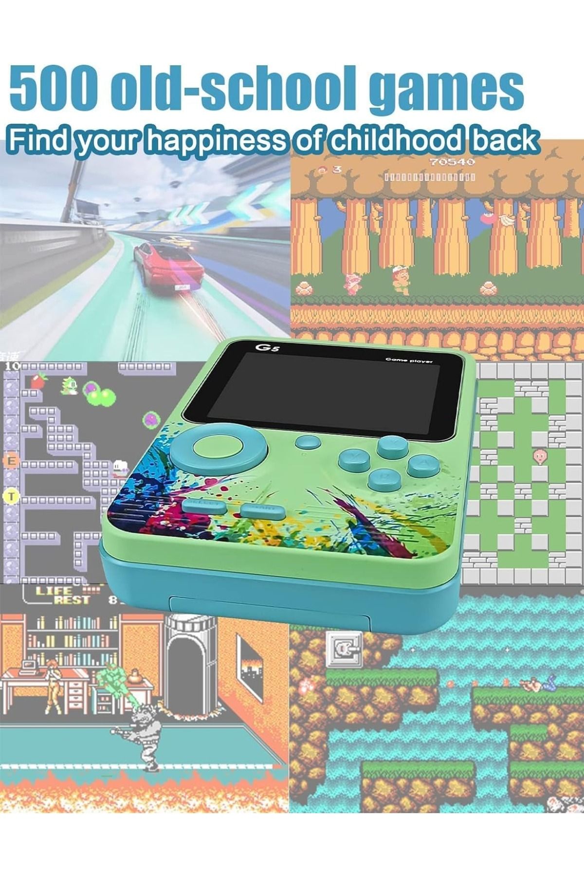 GAME CONSOLE-G5 GAME BOX 3" HIGH DEFINTION DIGITAL DISPLAY SCREEN GAME CONSOLE WITH 500+ CLASSIC GAME (GREEN) 3