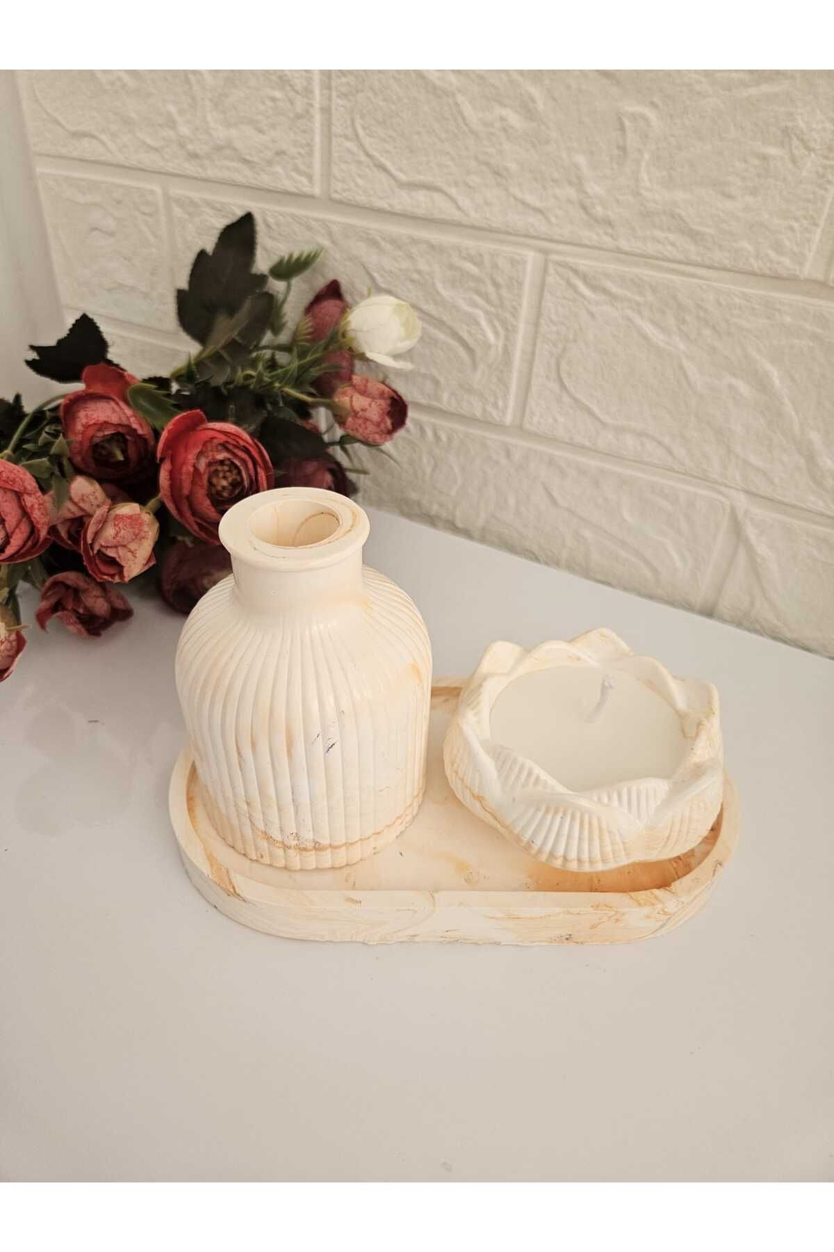 Songülün hobi dünyası merhaba 3 lü set lotus- minimalist vazo - dekor tabak
