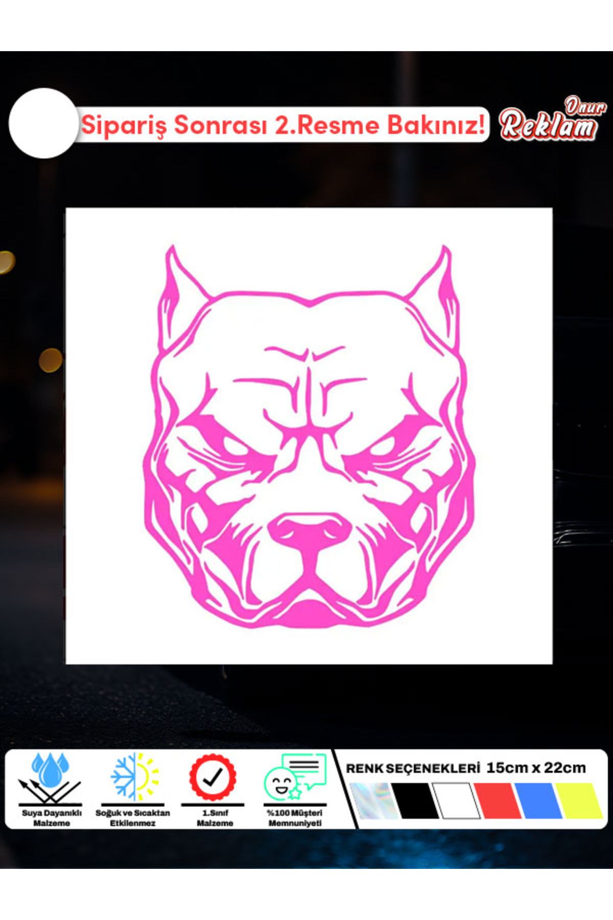 Onur Reklam Pitbull Yüz Tasarımlı Araç Stickerı – Suya Dayanıklı Koruma Köpeği Çıkartması (15x22 cm)