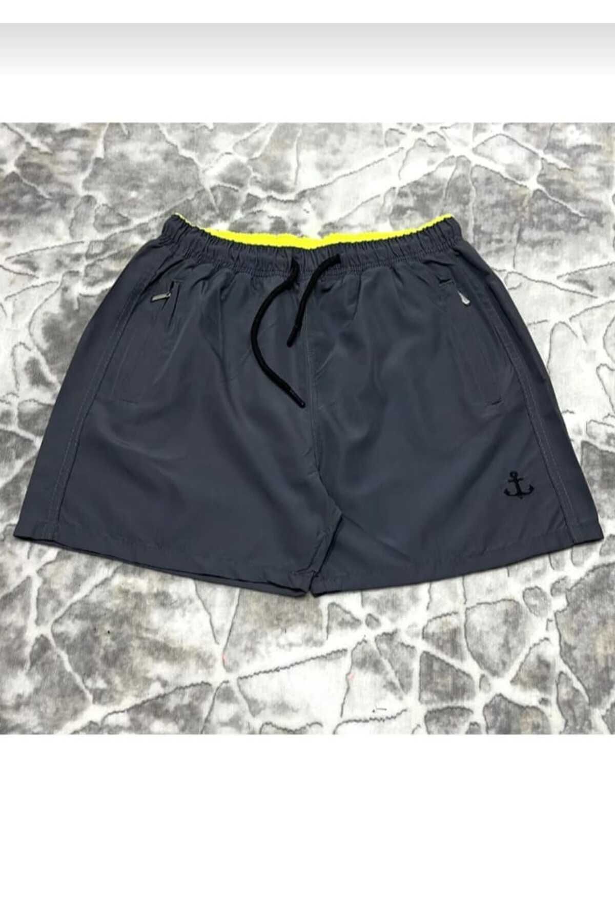 TUWAN sport Çapa Nakışlı Deniz Şortu Fermuar Cepli Fileli