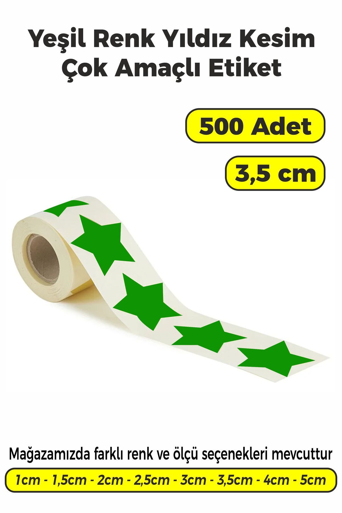 SB store Yeşil Renk Yıldız Kesim Çok Amaçlı Etiket 3,5cm 500 Adet