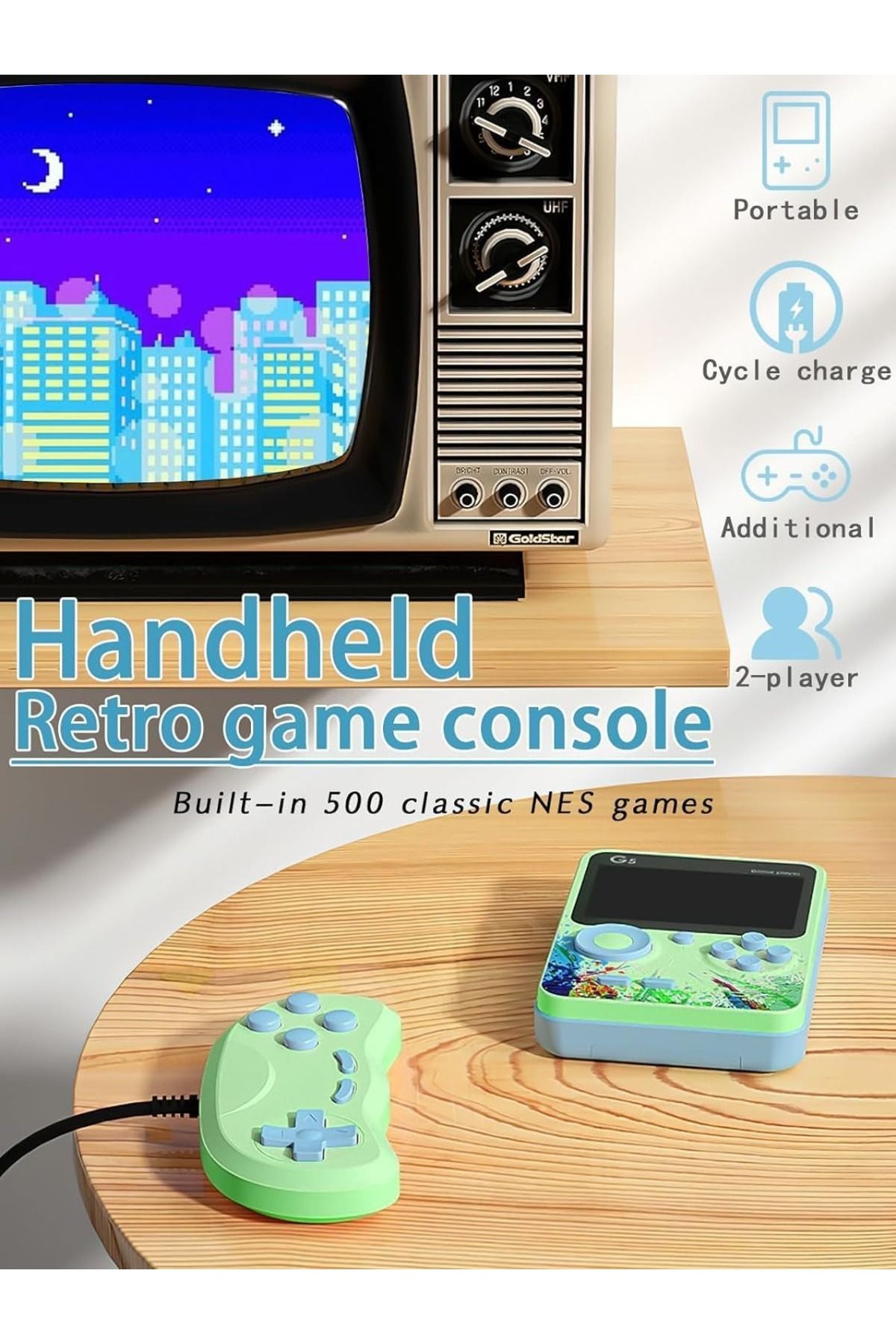GAME CONSOLE-G5 GAME BOX 3" HIGH DEFINTION DIGITAL DISPLAY SCREEN GAME CONSOLE WITH 500+ CLASSIC GAME (GREEN) 4