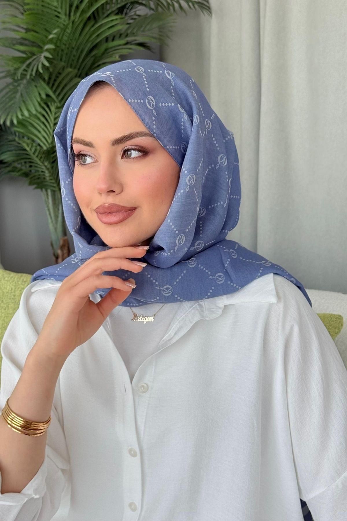 HAZA MODA Yaz Esintisi Desen Şal İndigo