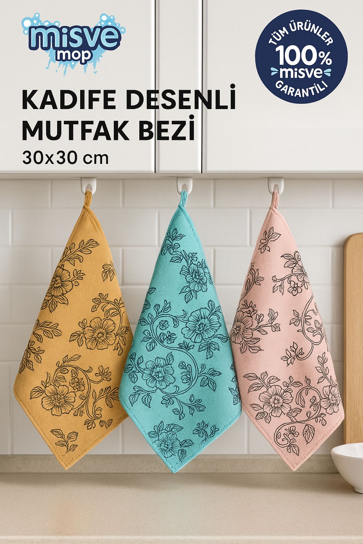 Misvele Premium | Kadife Desenli Mutfak Bezi | Leke Tutmaz-koku Yapmaz X3 Adet