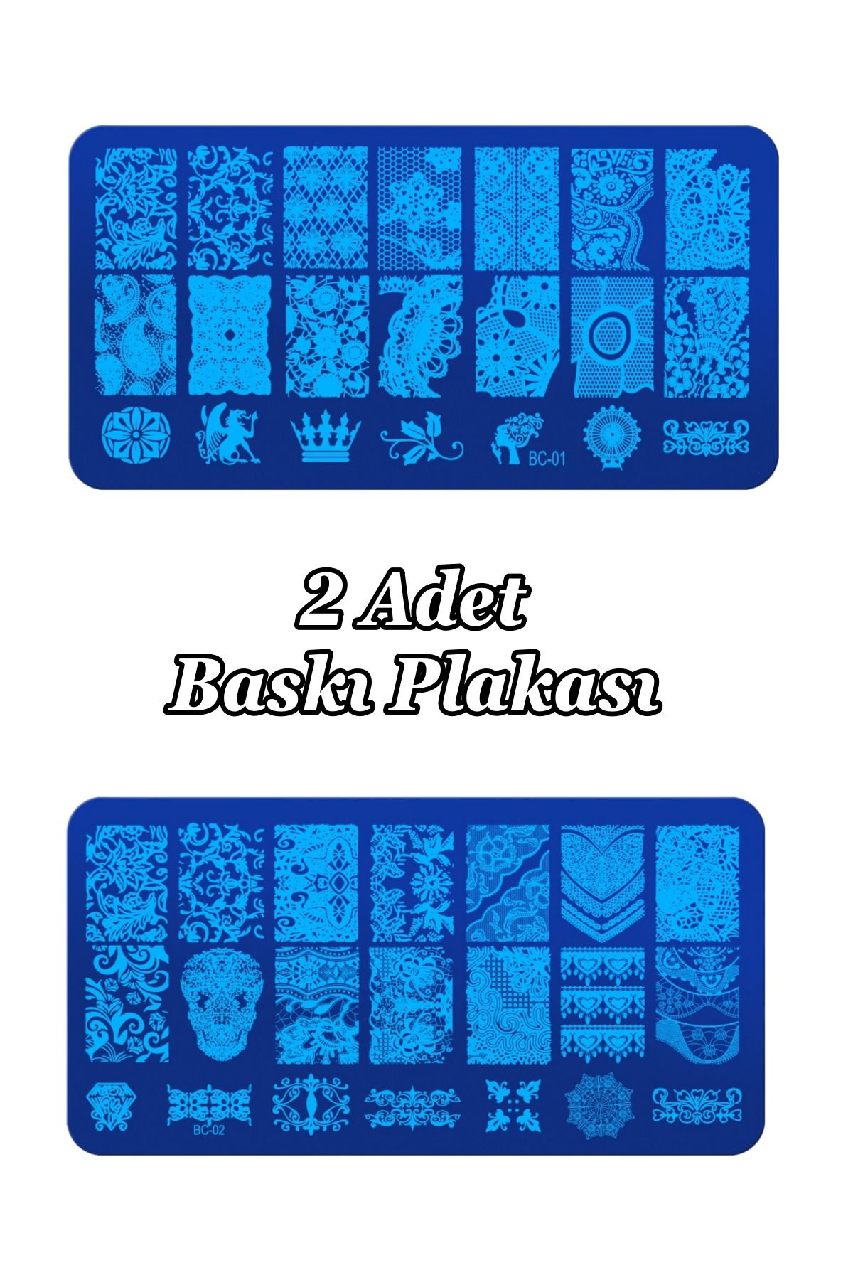 Easy Beauty 2 Adet Baskı Plakası ve Nail Art French Stamper, Desen Baskı Paleti. Stampa Plakası BC