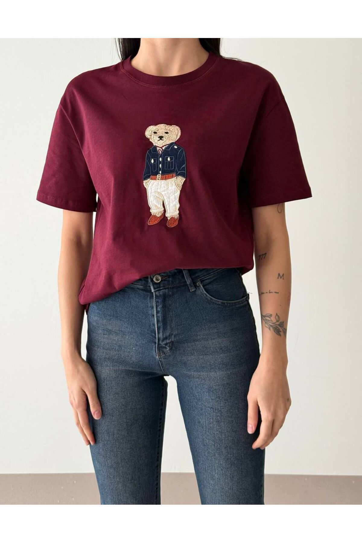 OYERGA MODA Kadın Ayıcık Baskılı T-Shirt