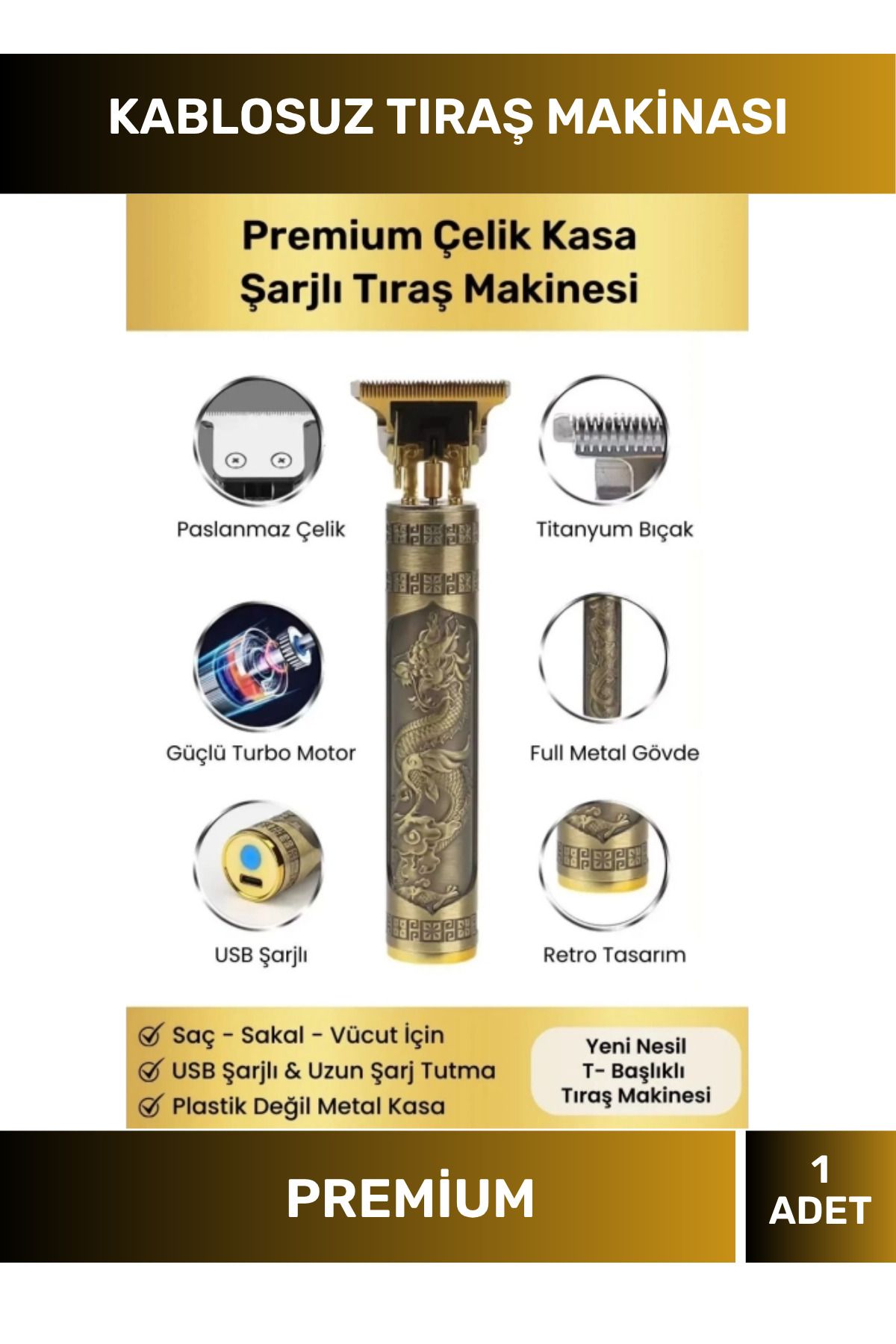 VARESSA Premium Çelik Kasalı Şarjlı Saç Sakal Ense Çizim Lazer Öncesi Tüm Vücut Tıraş Makinesi