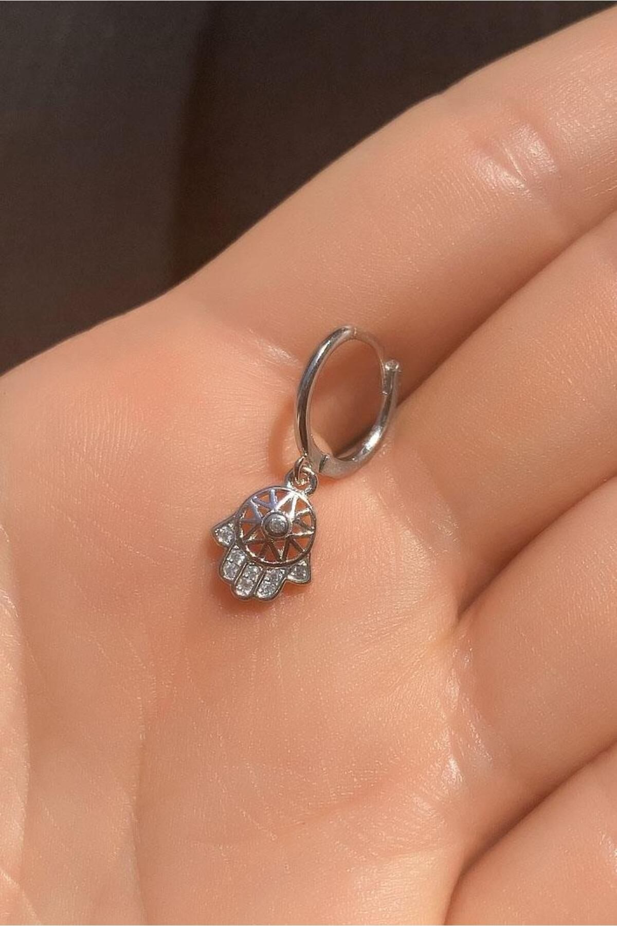 Spossy Silver Jewelry Fatma Ana Eli Halka Piercing Küpe