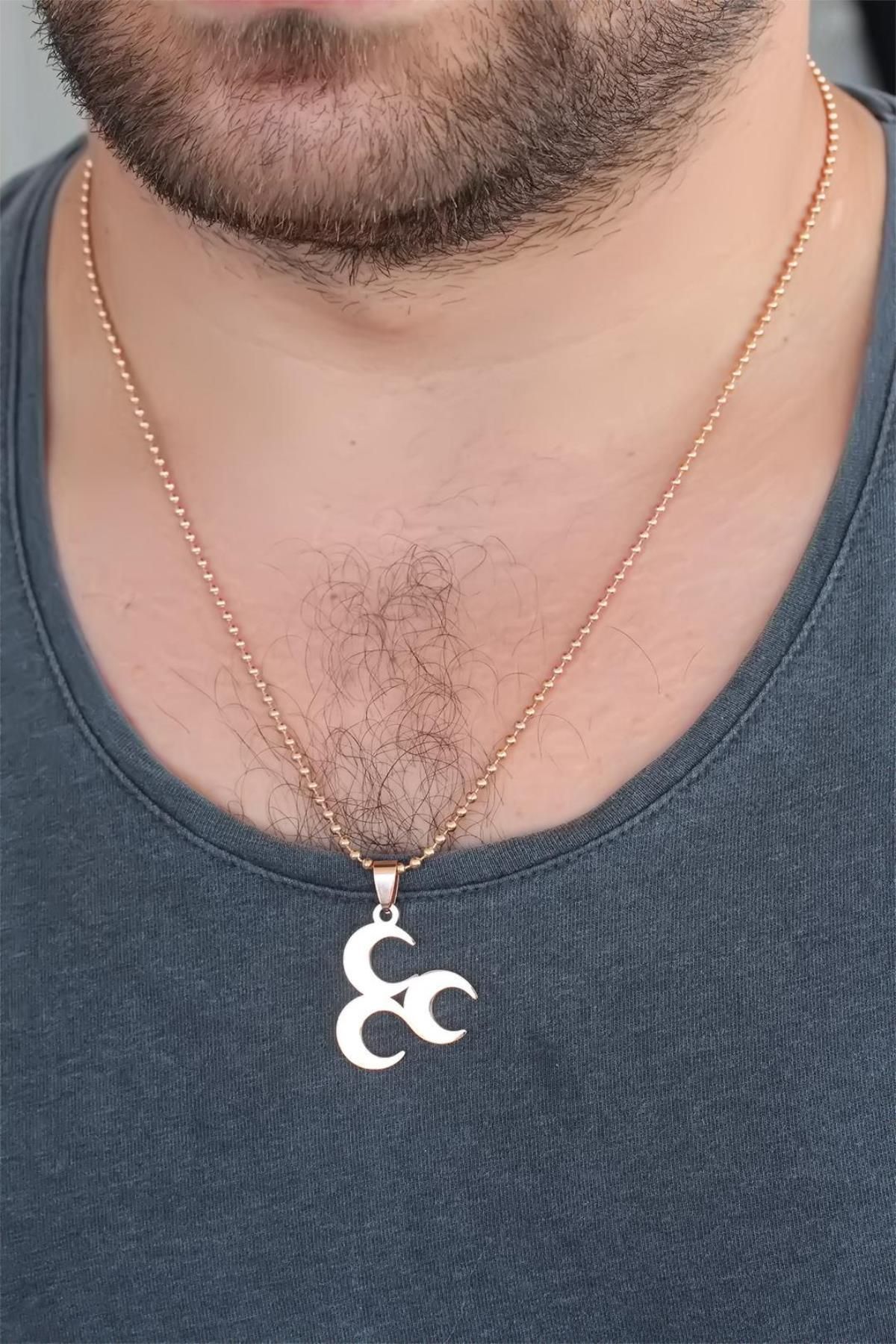 Celira Rose Renk Metal 3 Hilal Figürlü Erkek Kolye