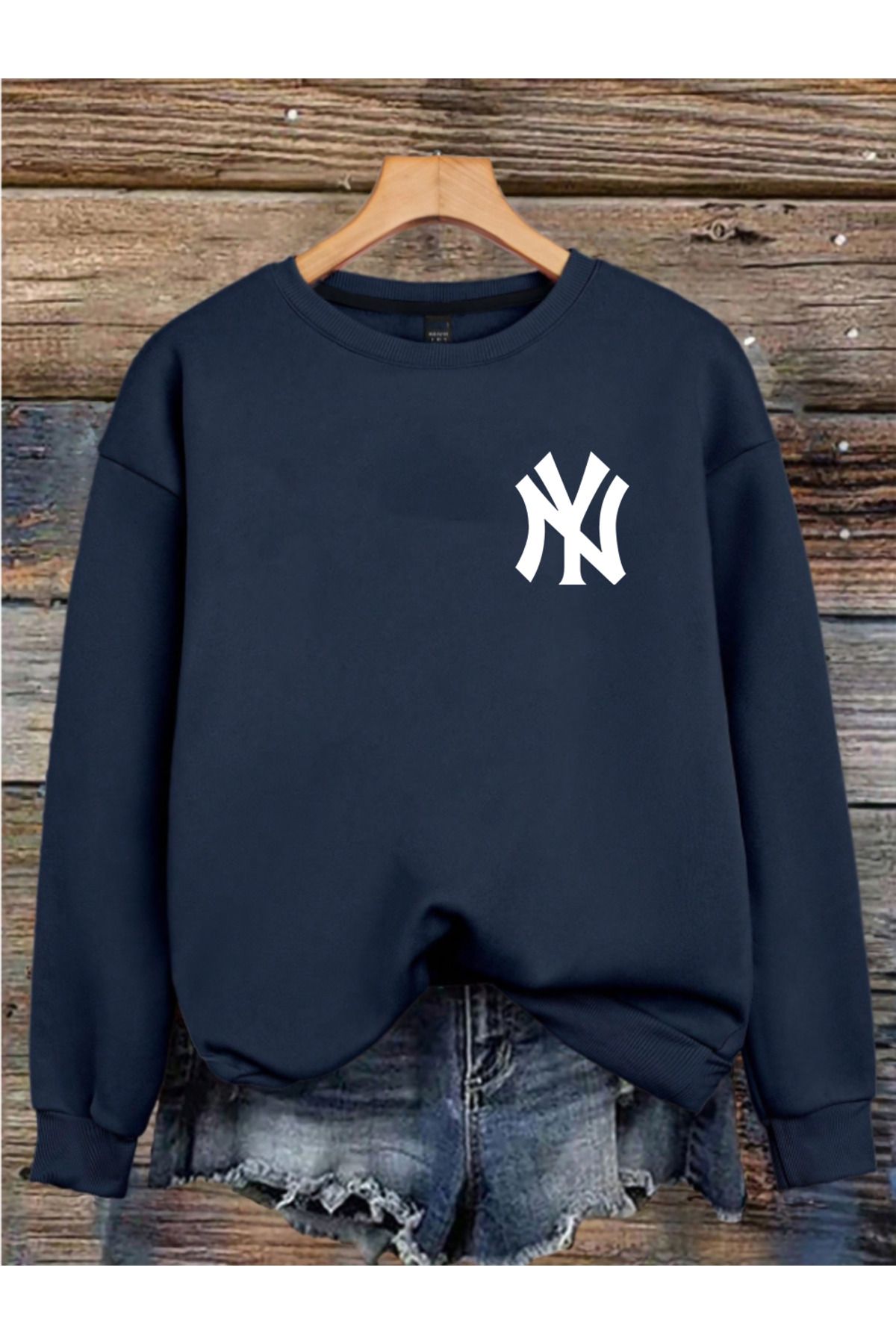 MAGORS NY BASKILI 3 İPLİK BİSİKLET YAKA UZUN KOLLU KADIN SWEATSHIRT