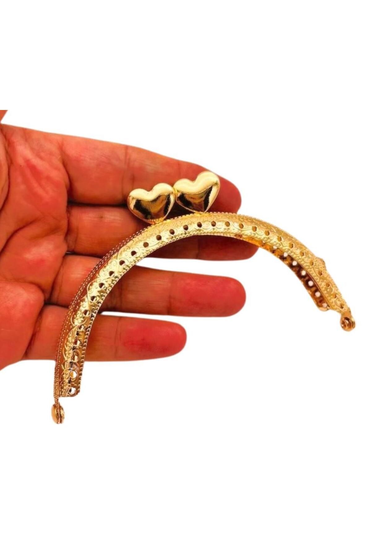 angel çanta aksesuar Angel Çanta Aksesuar 10.5 cm Oval Cüzdan Klipsi Cüzdan Bursu Light Gold Renk Kalpli Model