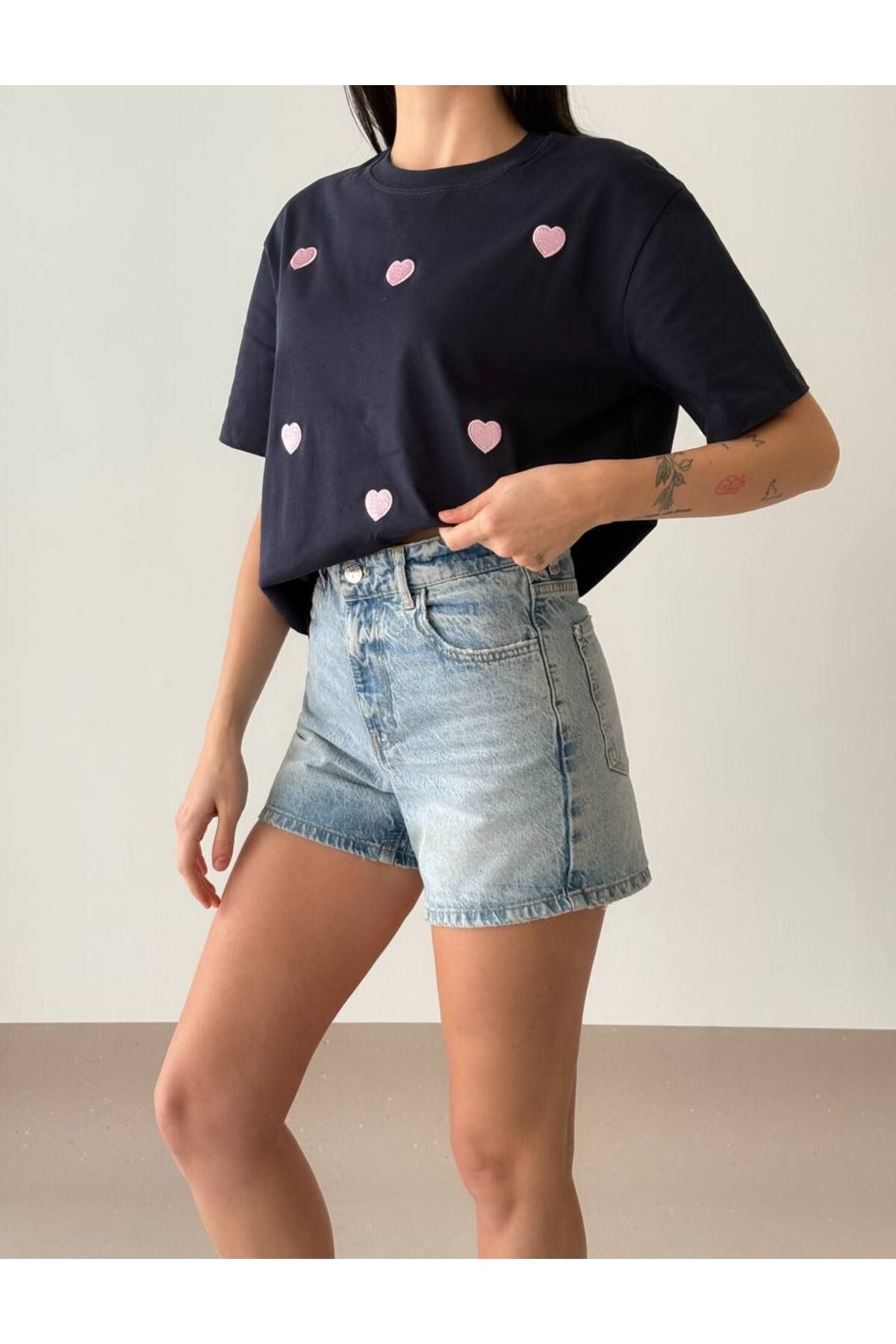 OYERGA MODA Kadın Kalp Baskılı T-shirt