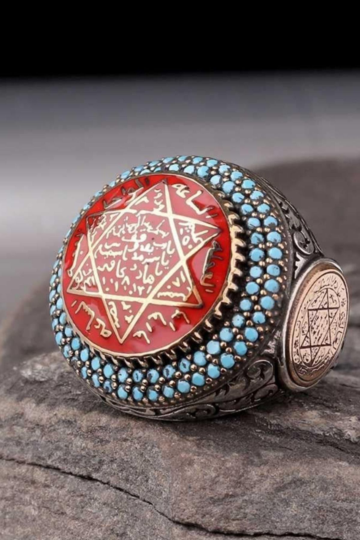 Diriliş Takı Oval Tasarım Süleyman Mührü Gümüş Yüzük