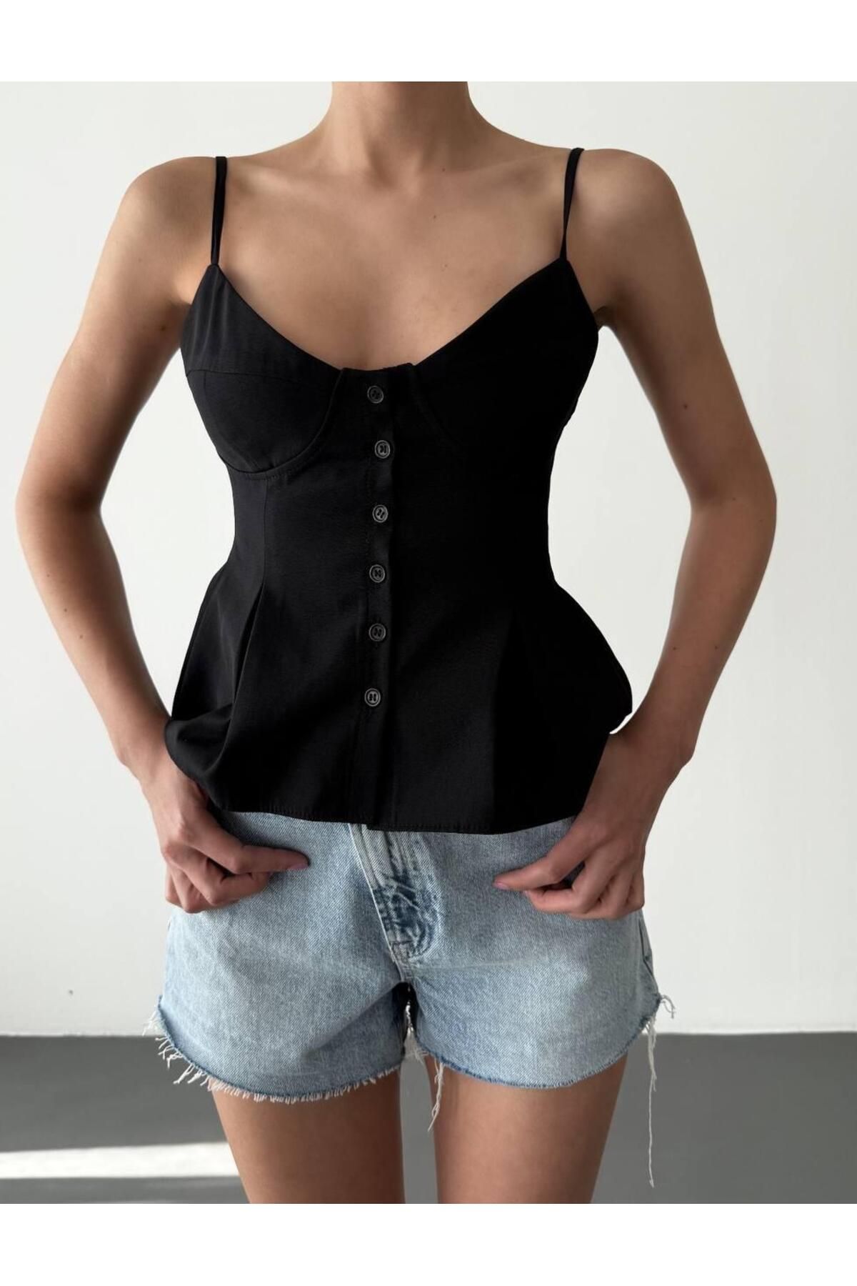 bunubanayolla Pileli İnce Askılı Bluz