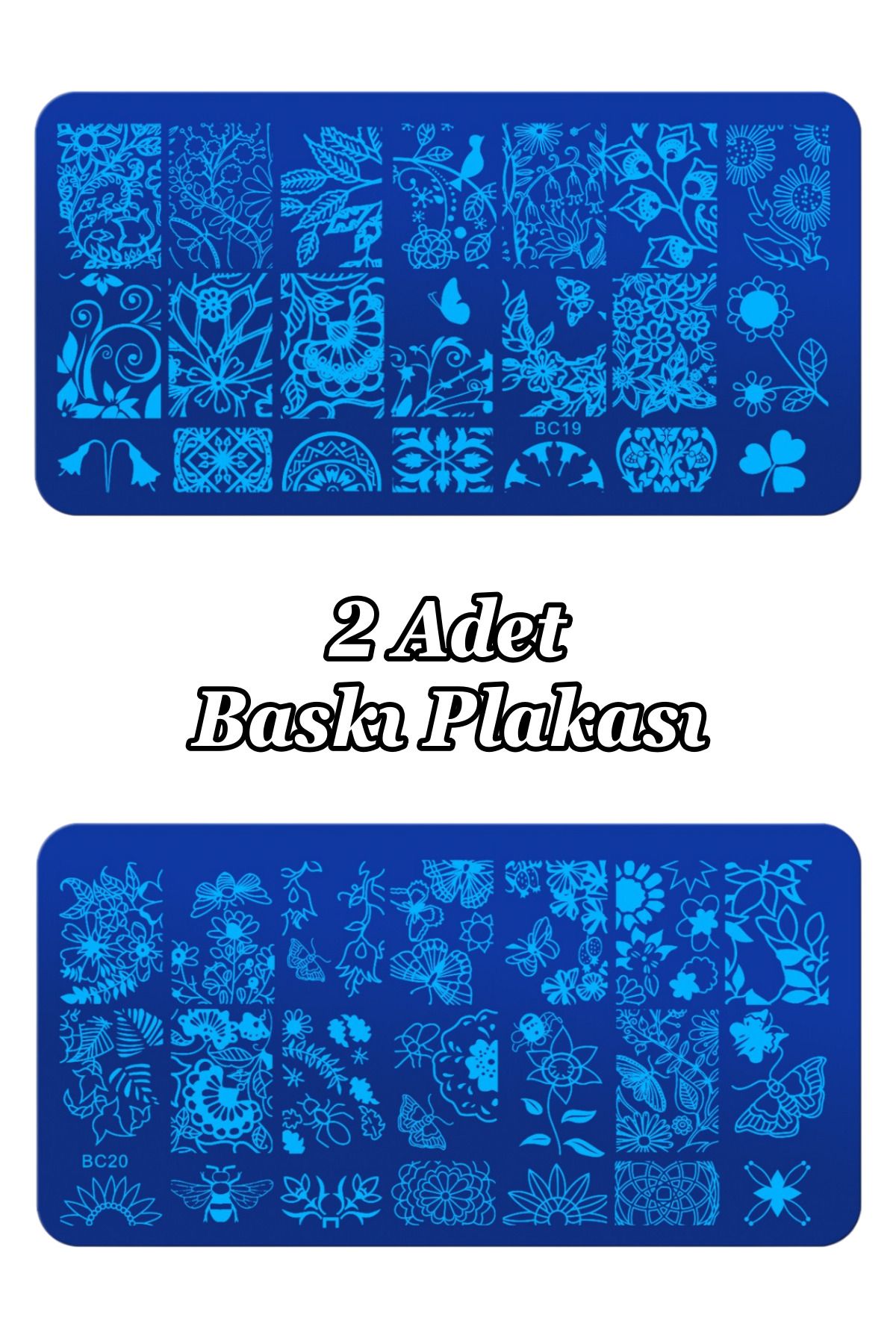 Easy Beauty 2 Adet Baskı Plakası ve Nail Art French Stamper, Desen Baskı Paleti. Stampa Plakası BC