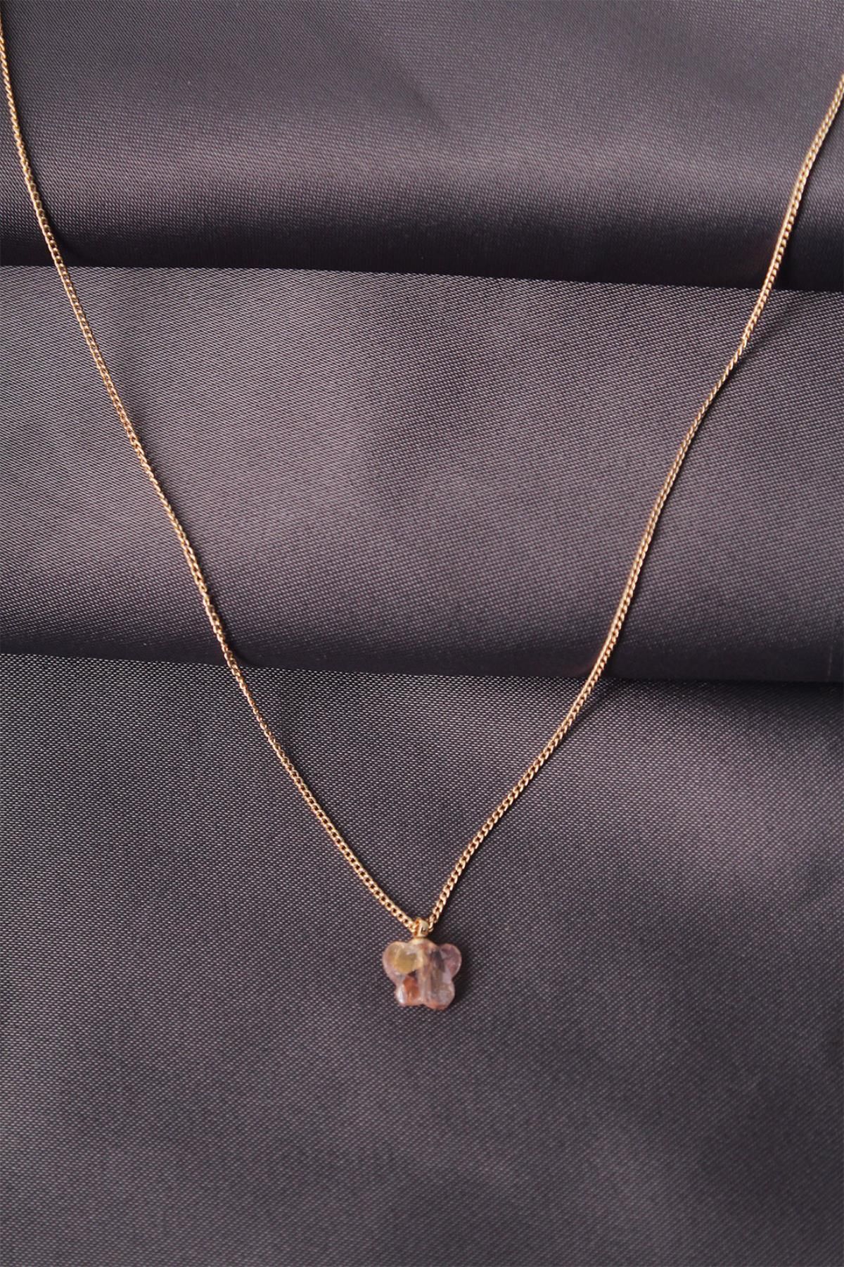 Celira Gold Renk Metal Zirkon Taşlı Pembe Minimal Kelebek Detaylı Kadın Kolye