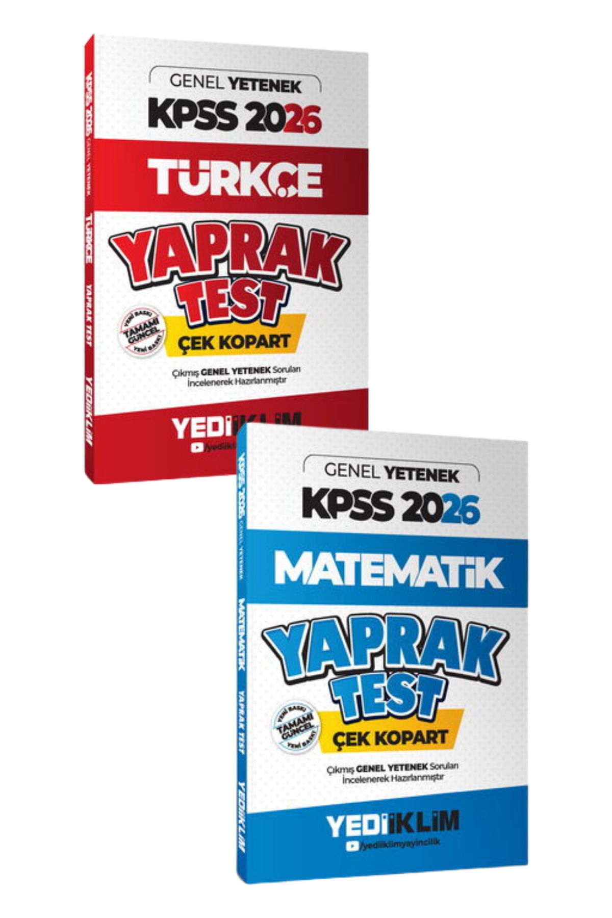 Yediiklim Yayınları 2026 KPSS Genel Yetenek Türkçe-Matematik Çek Kopart Yaprak Test-Tamamı Güncel-2 KİTAP-SET