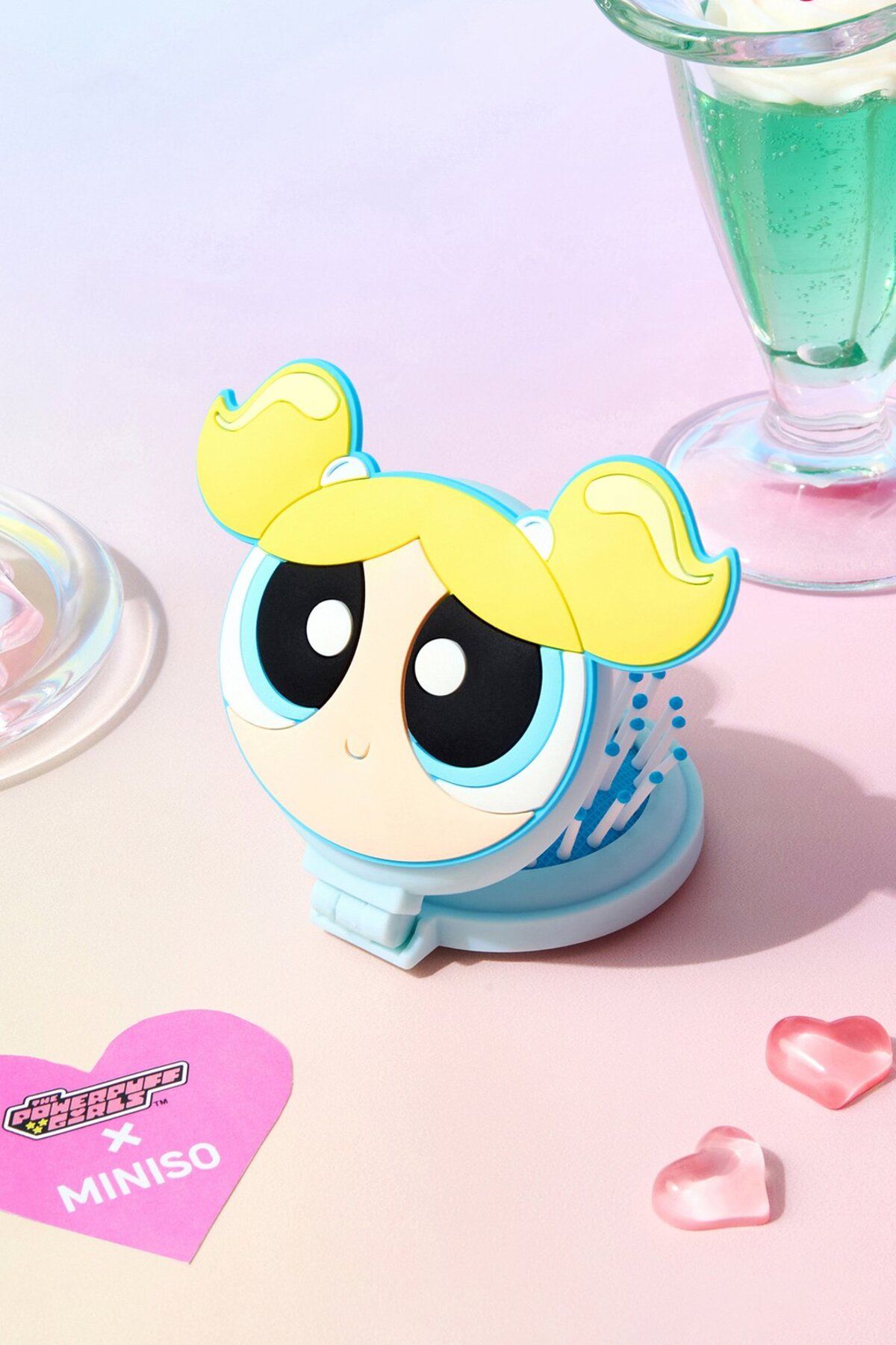 Miniso Powerpuff Girls Lisanslı Aynalı Mini Saç Fırçası - Bubbles