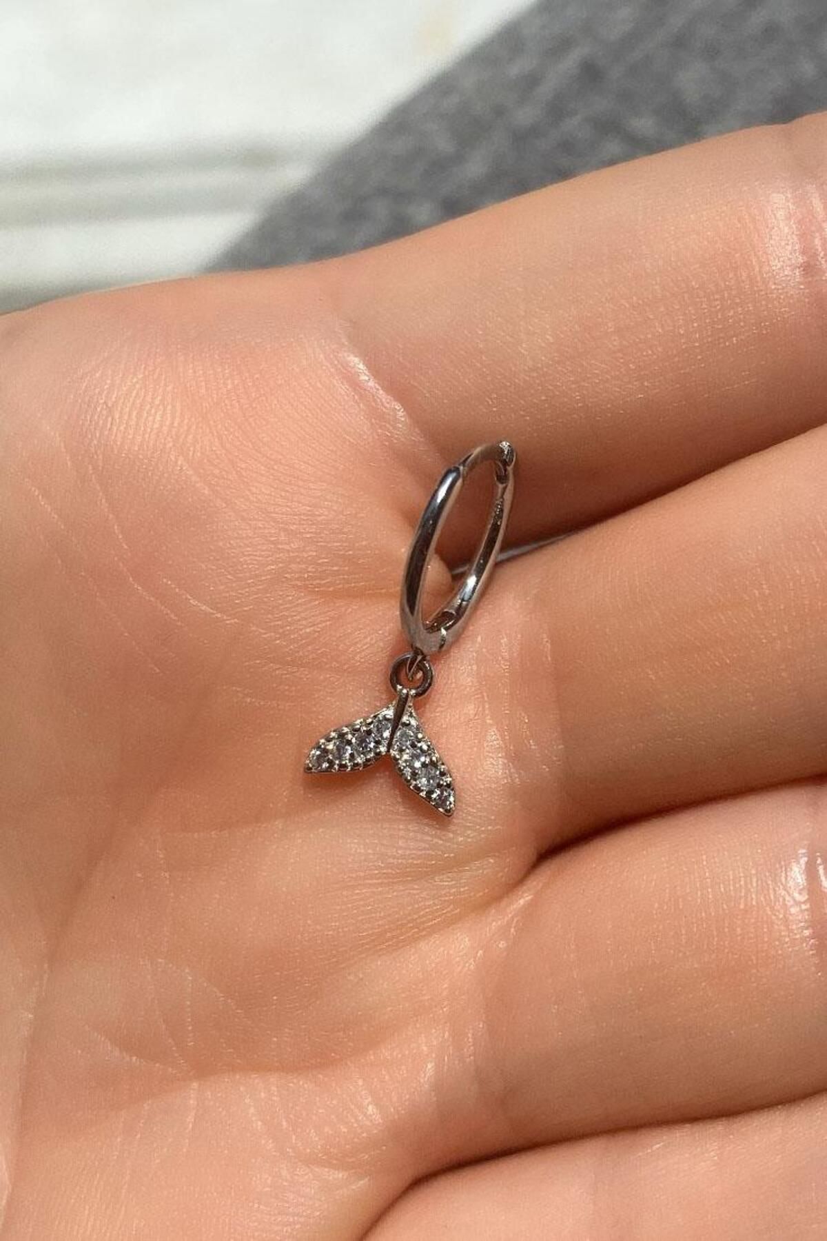Spossy Silver Jewelry Balık Kuyruğu Halka Piercing Küpe