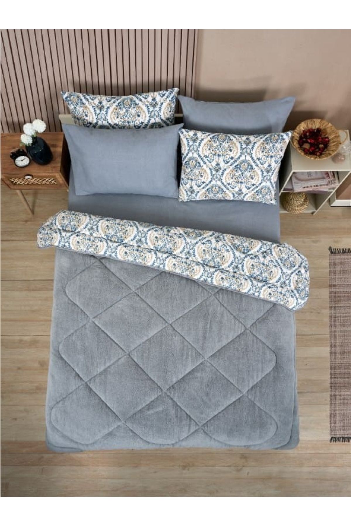 Sudemhome-Double Welsoft Sleeping Set Double Sided Wellsoft Fluffy Fleece Quilt and Battal Fitted Sheet 4