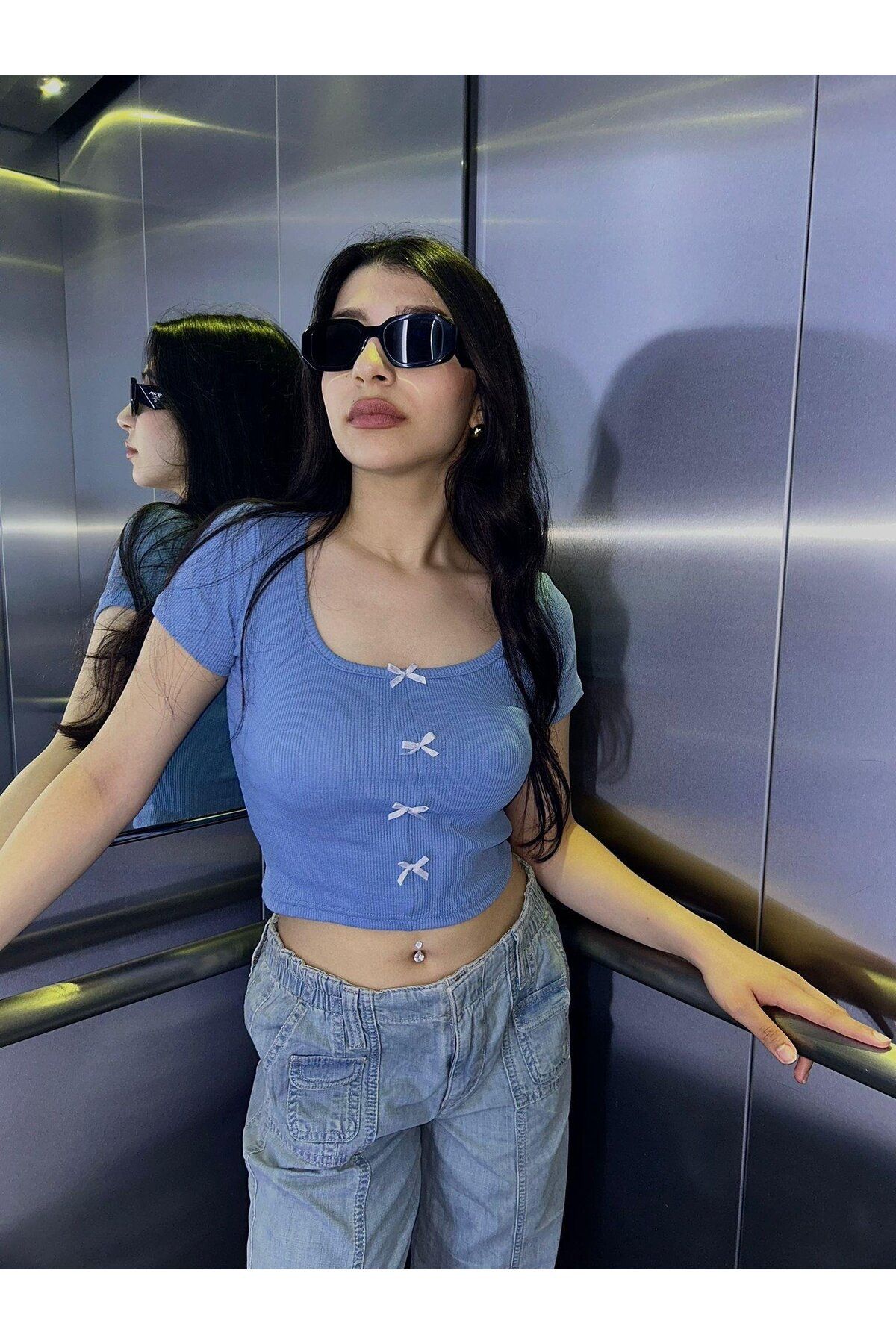 Wisevelya Mavi Fiyonk Detaylı Crop