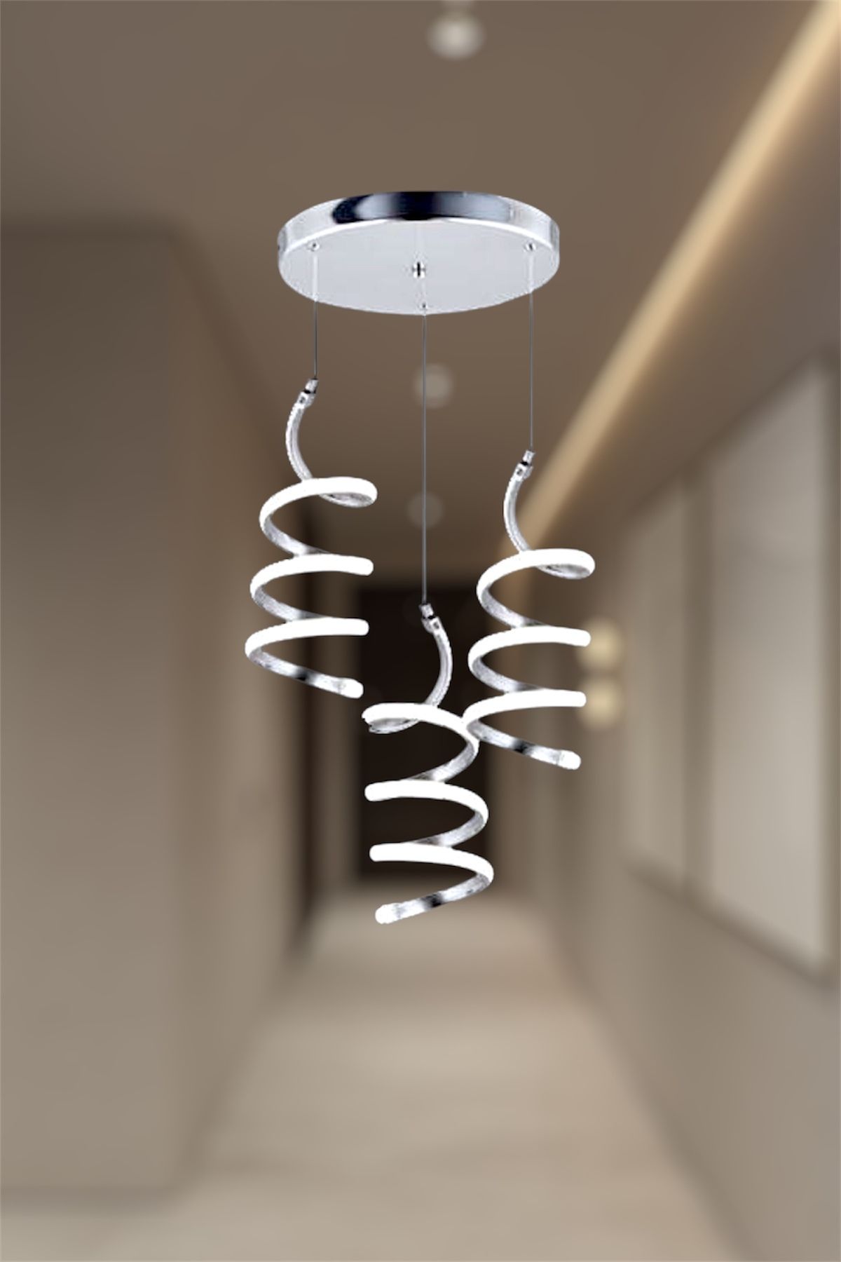 EYSHOP Modern Krom 3’lü Yay Sarkıt Model Tek Renk (beyaz) Led Avize