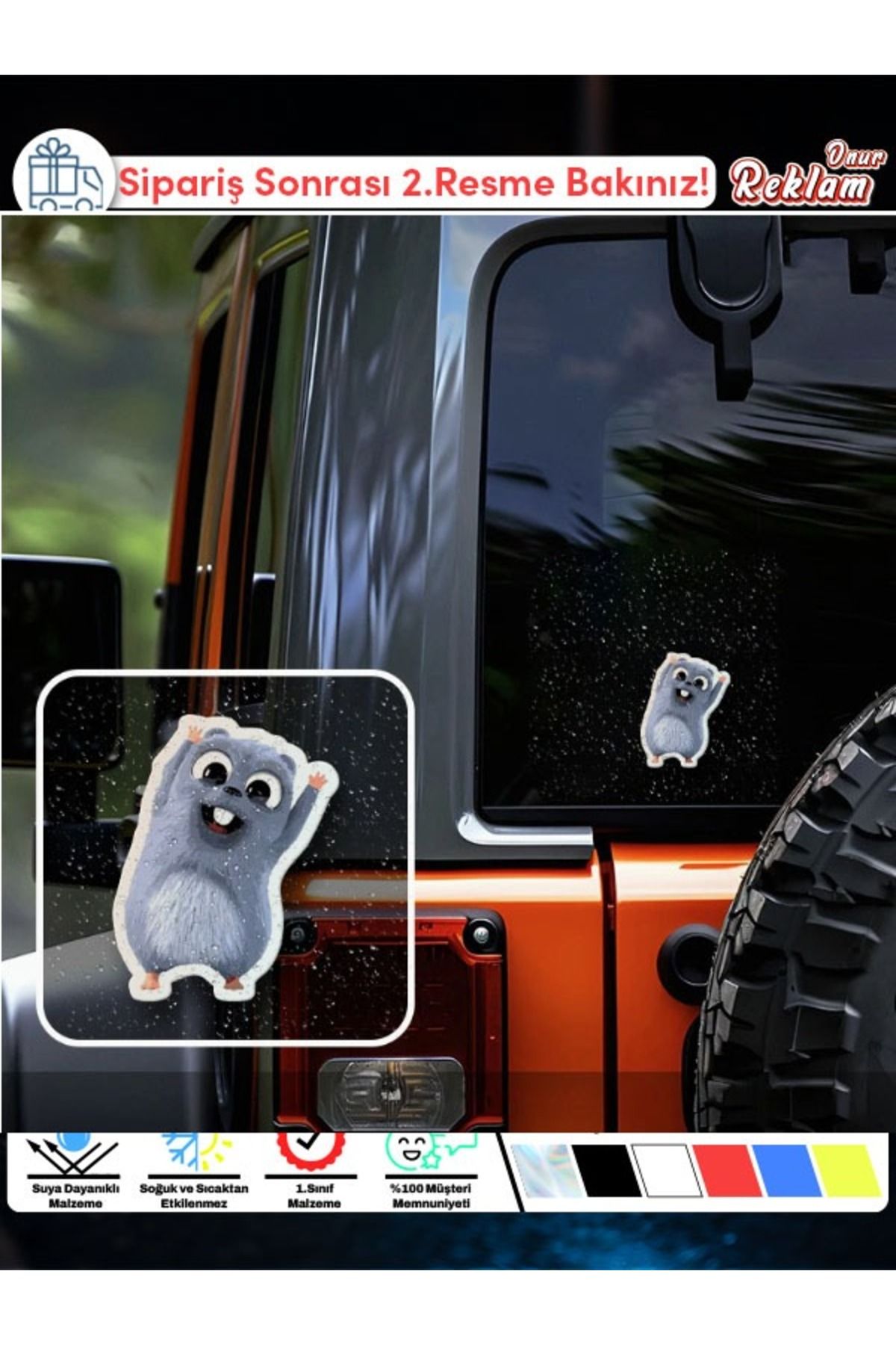 Onur Reklam Sevimli Peluş Karakter Sticker – Suya Dayanıklı Araç Camı Çıkartması