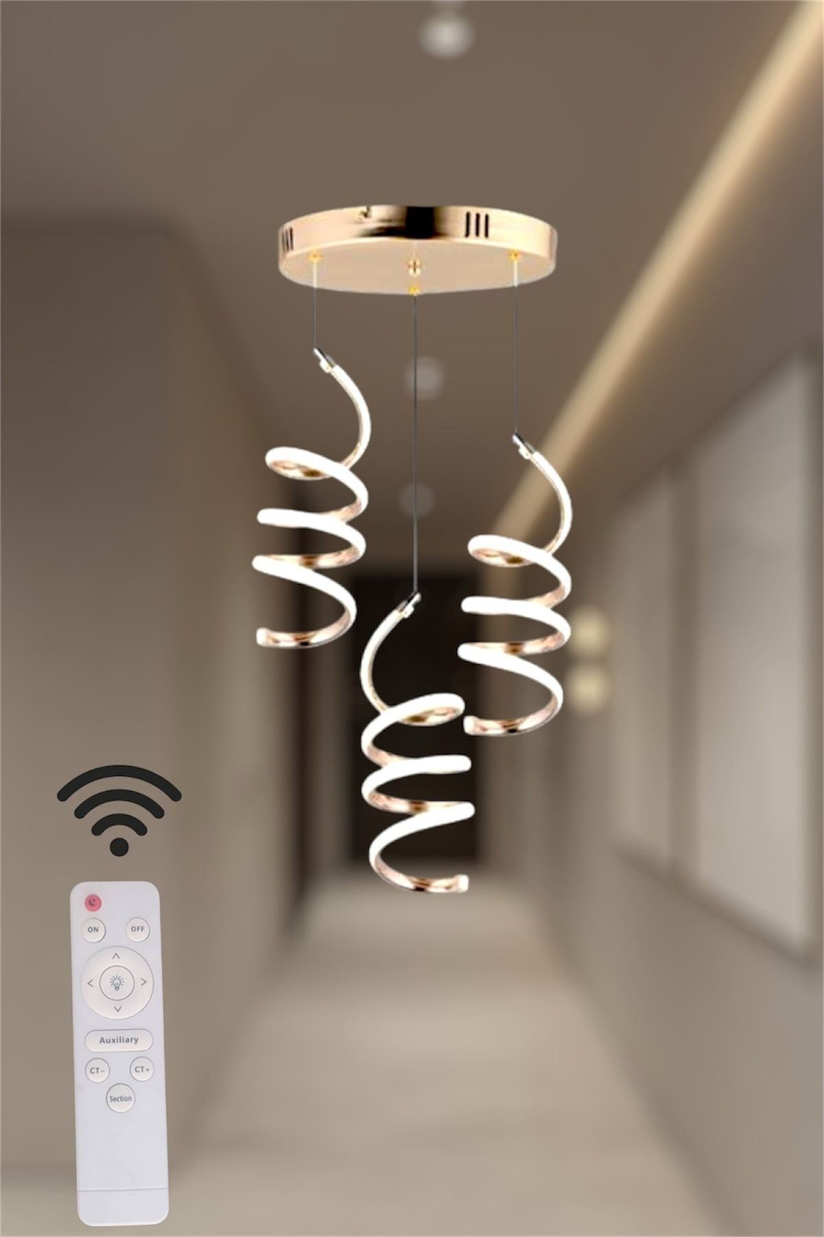 EYSHOP Modern Gold 3’lü Yay Sarkıt Model 3 Renk (beyaz&sarı&günışığı) Kumandalı Led Avize
