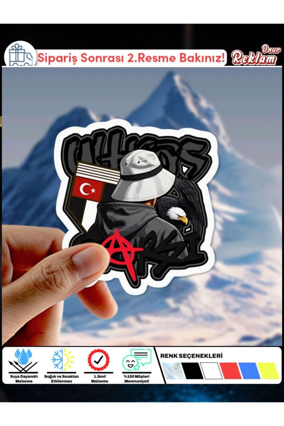 Onur Reklam Türk Bayraklı Kartal Sticker – Anarşi Temalı Suya Dayanıklı Çıkartma