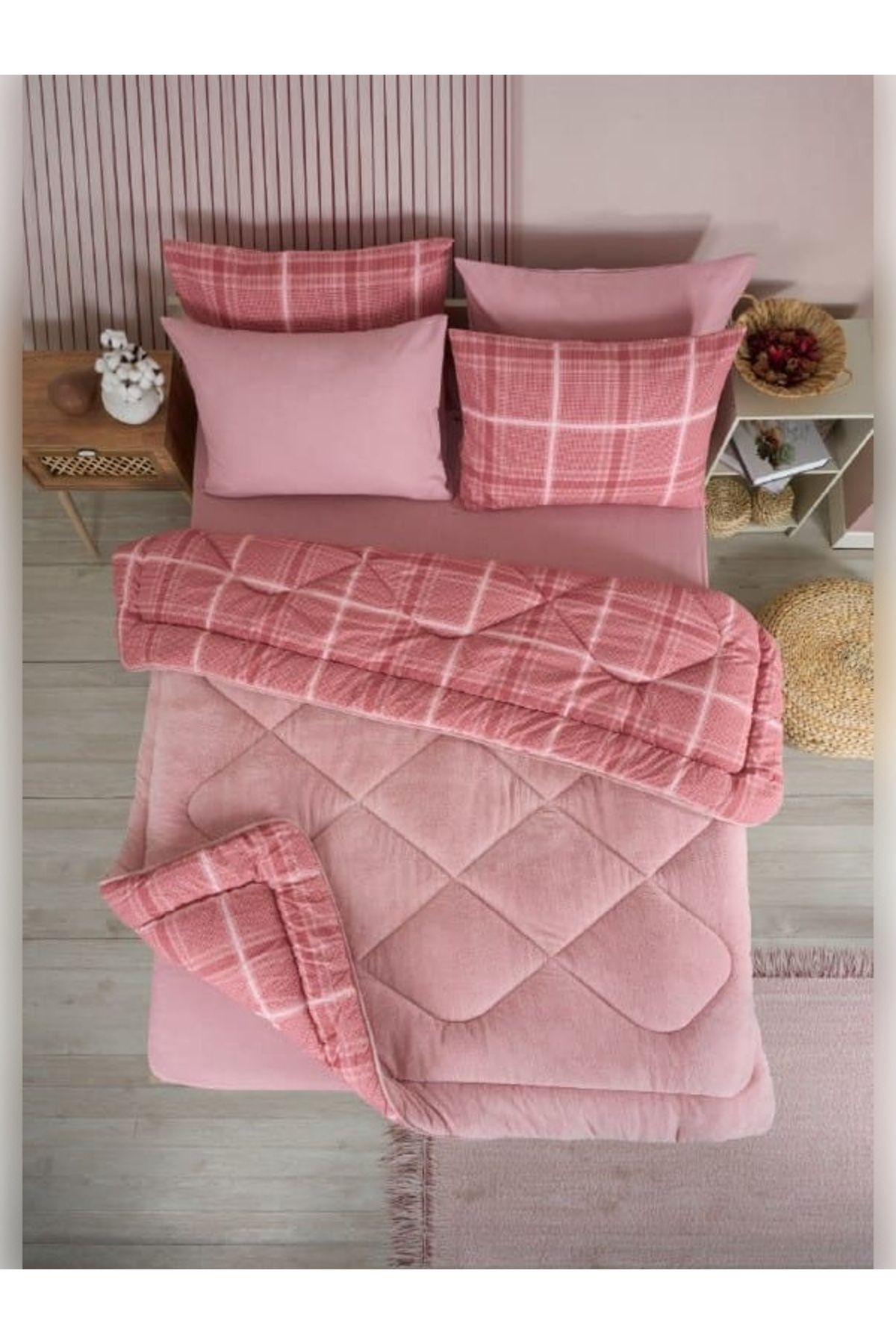 Sudemhome-Double Welsoft Sleeping Set Double Sided Wellsoft Fluffy Fleece Quilt and Battal Fitted Sheet 6