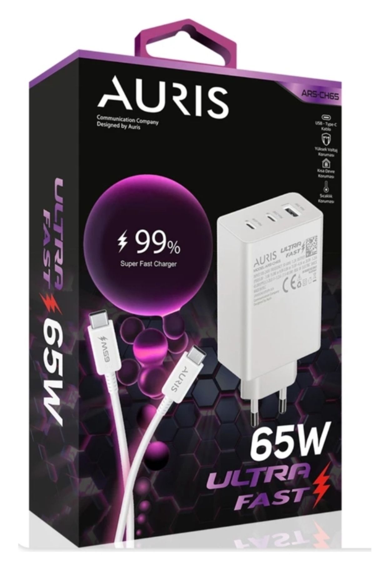 Auris 65w Turbo 3 çıkış typc set şarj