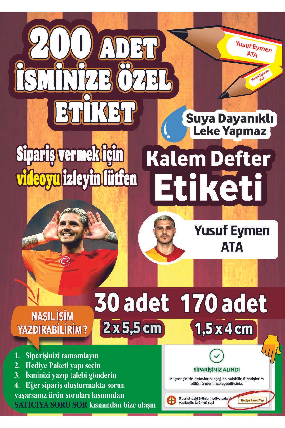 Joyygift İsim Yazılabilen Kalem Defter, Kitap,Okul. Etiketi,Sticker isim etiketi