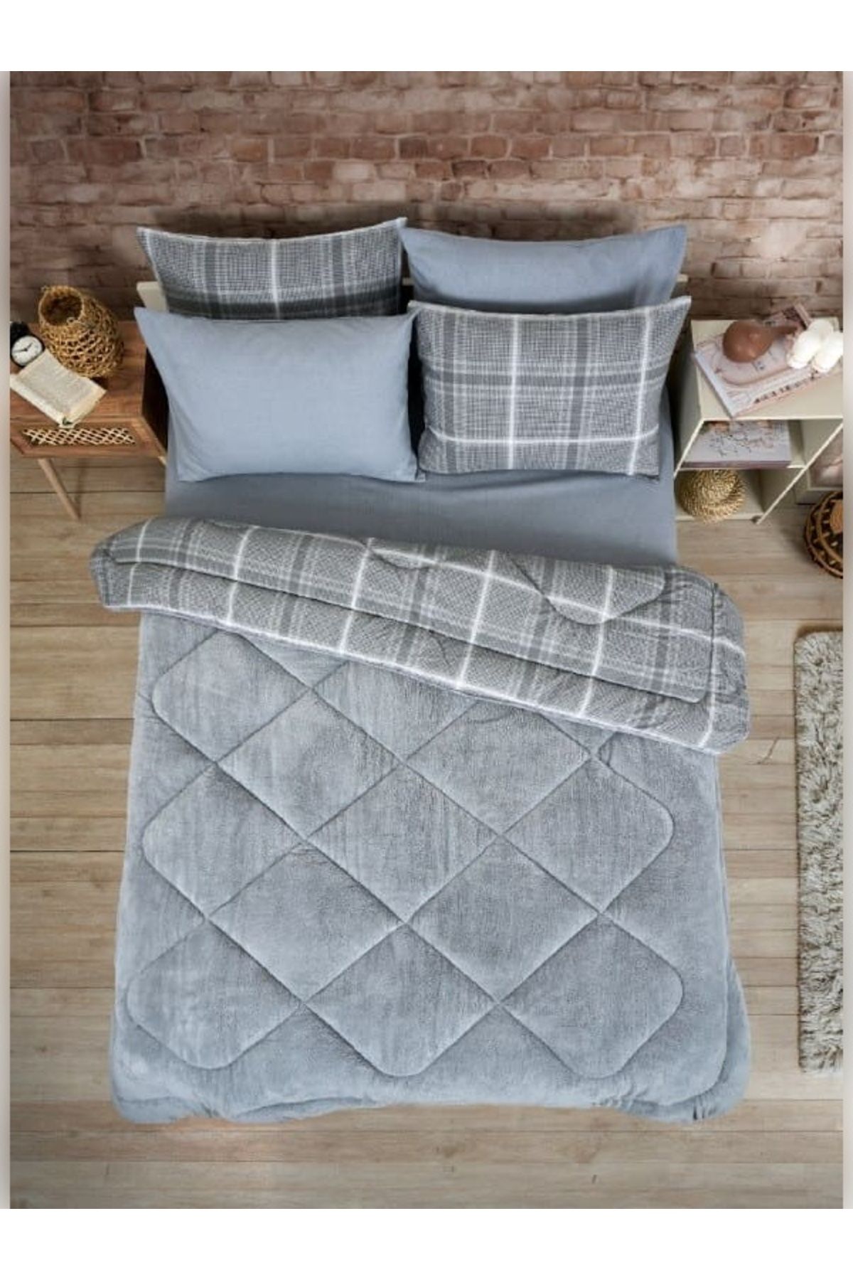 Sudemhome-Double Welsoft Sleeping Set Double Sided Wellsoft Fluffy Fleece Quilt and Battal Fitted Sheet 4