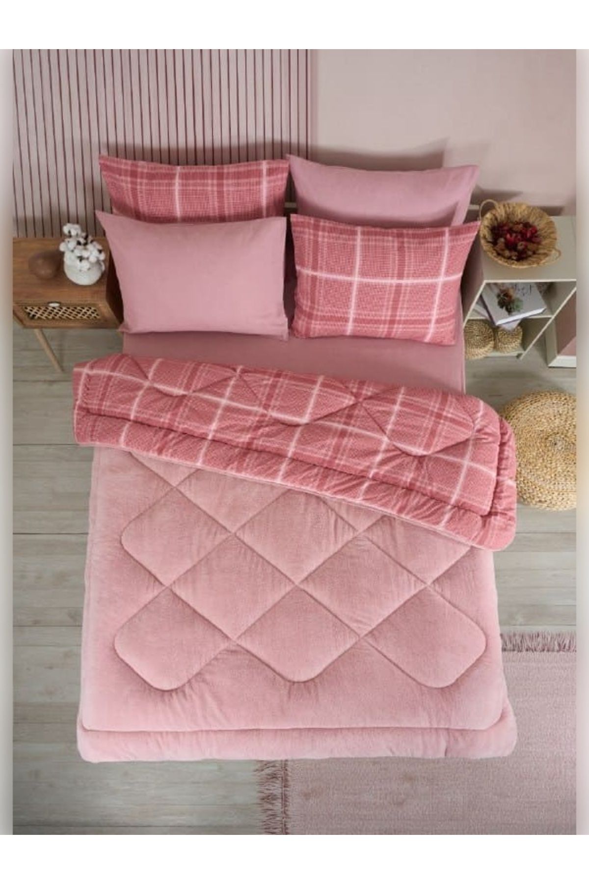 Sudemhome-Double Welsoft Sleeping Set Double Sided Wellsoft Fluffy Fleece Quilt and Battal Fitted Sheet 5