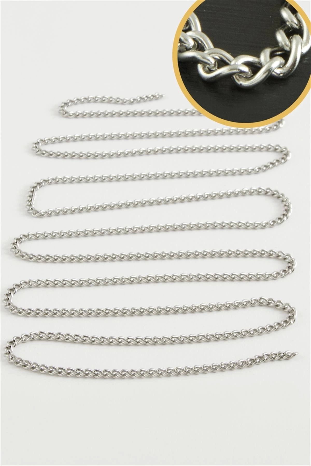 Modafiks 0,3 mm Gümüş Renkli Çelik Zincir 1 Metre
