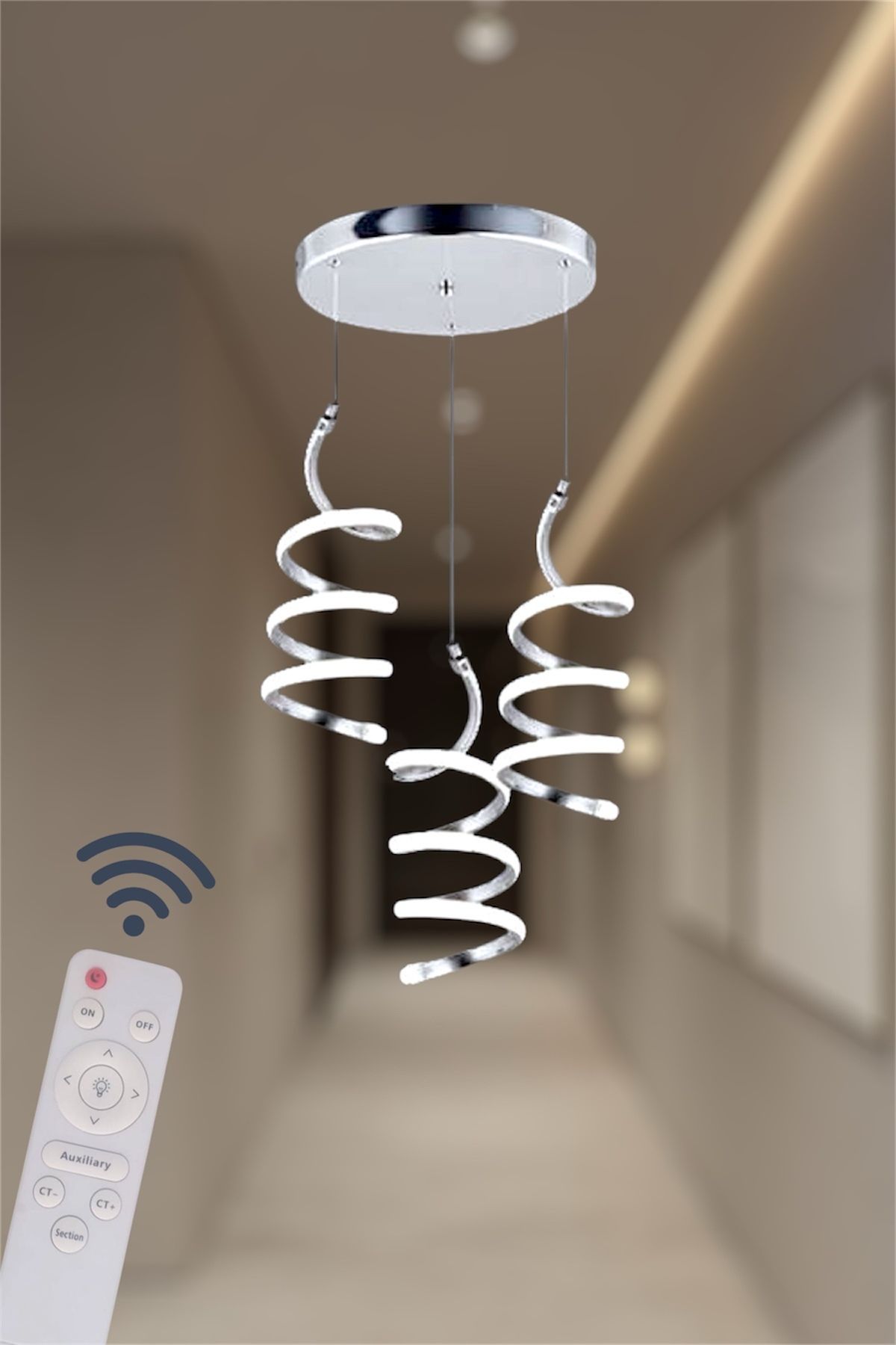 EYSHOP Modern Krom 3’lü Yay Sarkıt Model 3 Renk (beyaz&sarı&günışığı) Kumandalı Led Avize