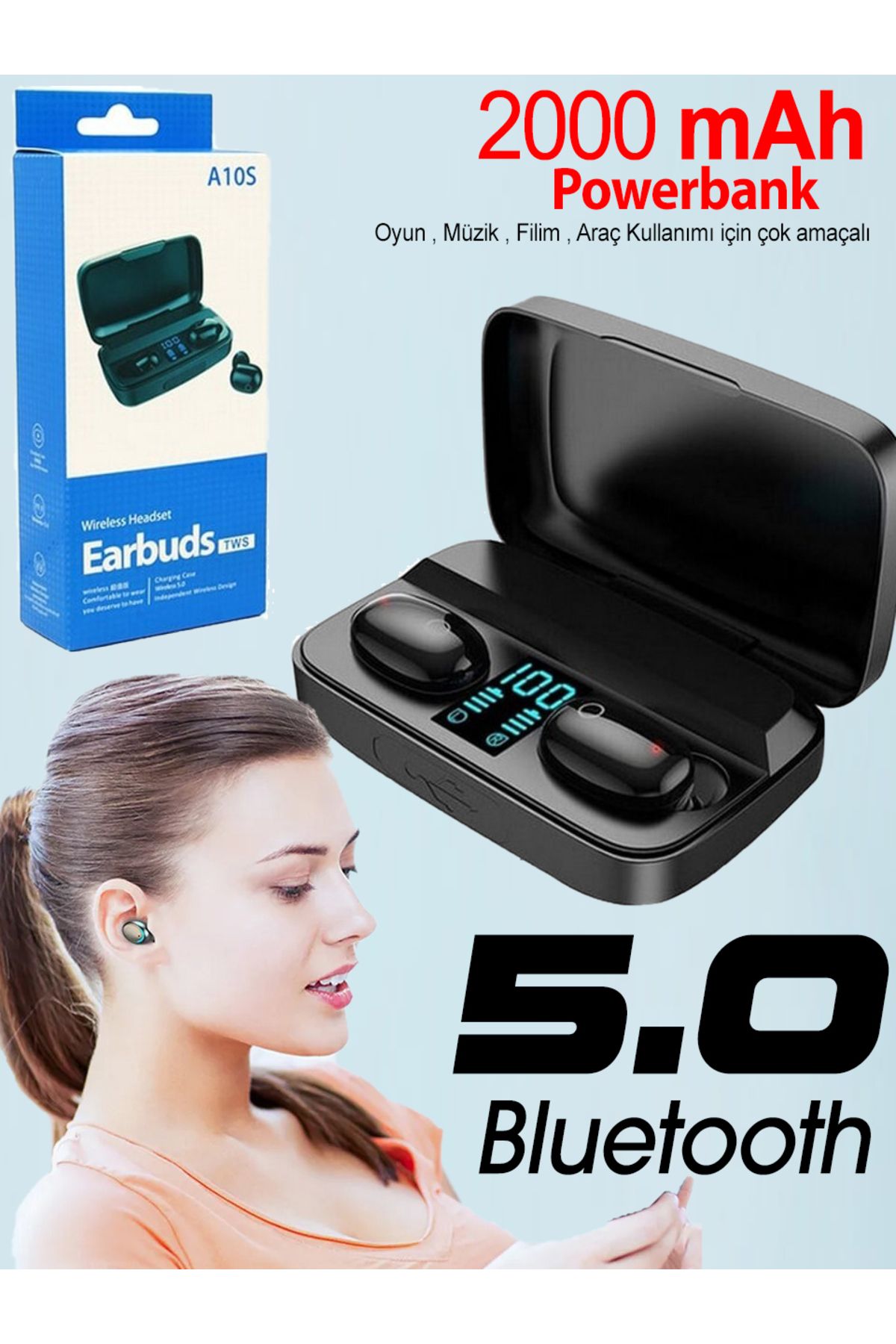 DigiMonster Earbuds Tws A10s Bluetooth Kulaklık Mia10s Ios-android Uyumlu 1800mah Powerbank Özellikli