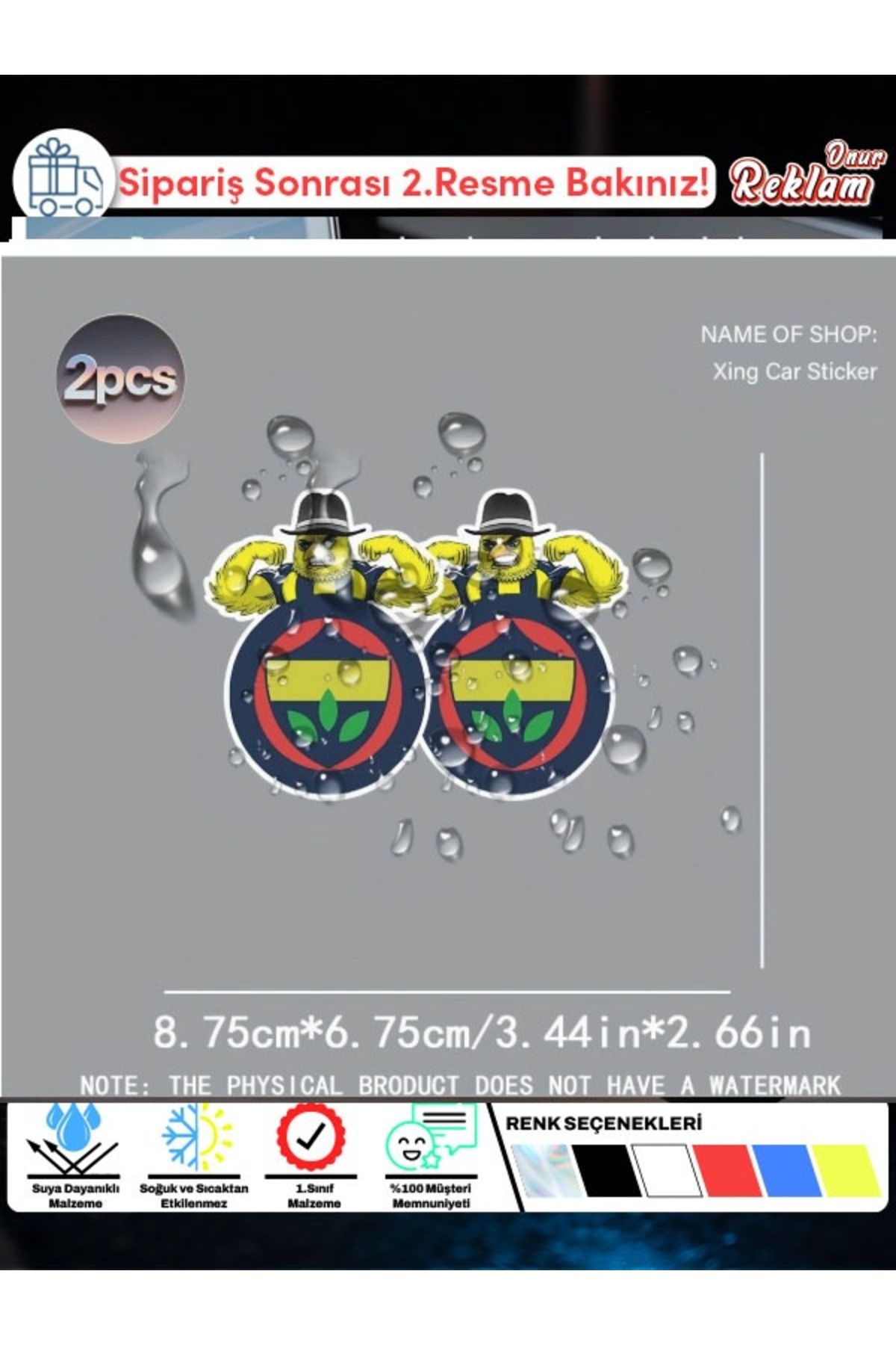 Onur Reklam Amblemli Kaslı Maskot Sticker Seti (2’li) – Suya Dayanıklı Mini Çıkartma (8.75x6.75 cm)