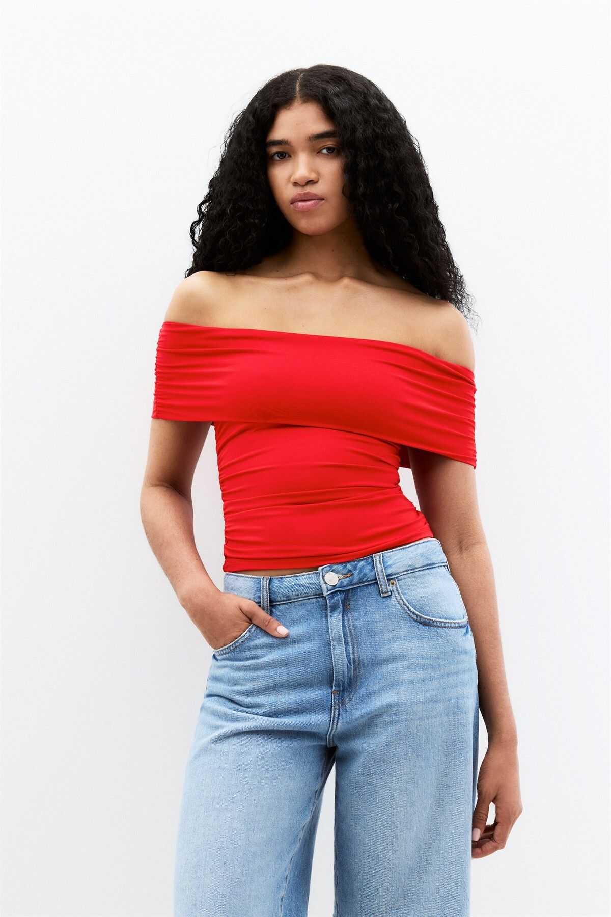 Pull & Bear Açık omuzlu poliamid top