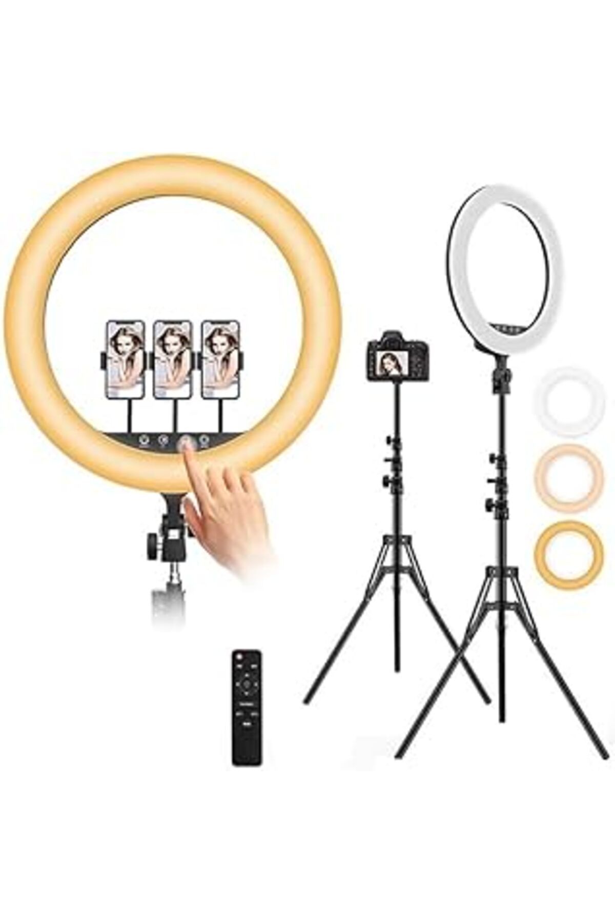 NETWORK ART Youtuber Selfie Led Işıklı Hq-18 Halka 18 Inch Selfie/Yayıncı/Makyaj Işığı 210 Cm Tripod 3 Telefon