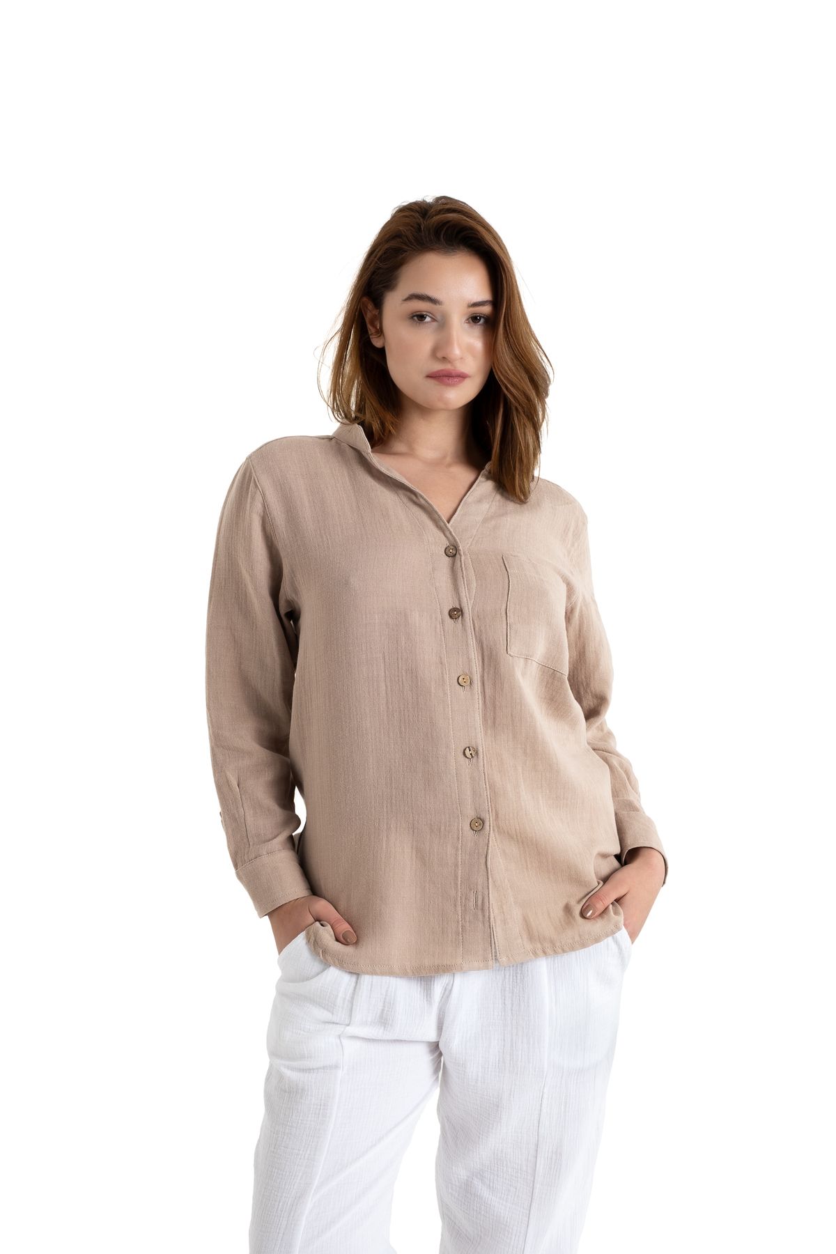 PANCHY CANKY Slim fit 2 Kat Müslin Kadın Hakim Yaka Gömlek %100 Pamuk