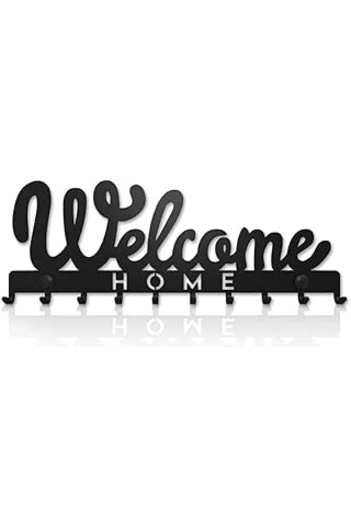 Roses Store Welcome Yazı Desenli Dekoratif Metal Askılık, Anahtarlık, Çantalık, Duvar Tipi Siyah (Welcome)