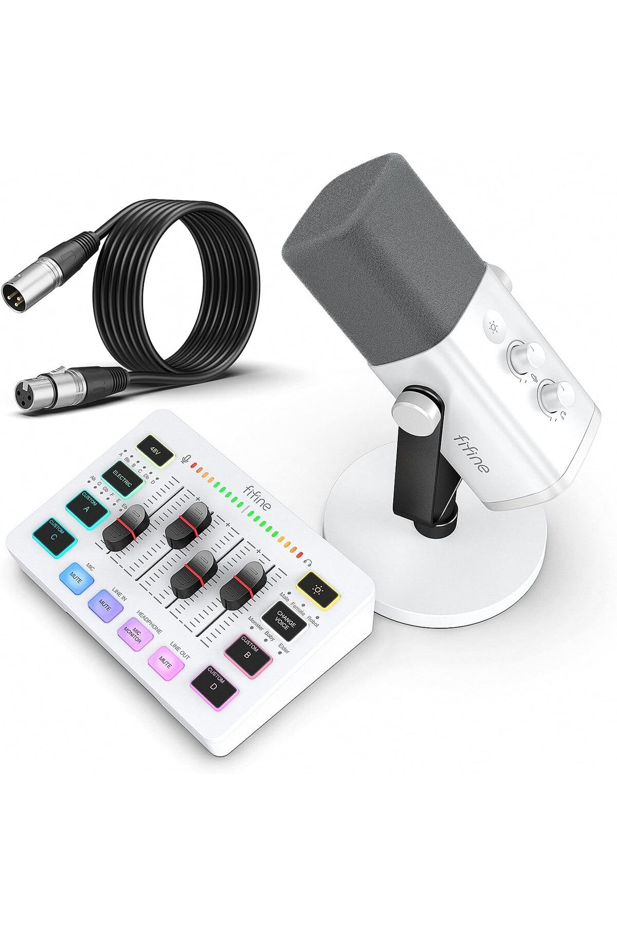 Fifine-Gaming Equipment Bundle, XLR/USB Streaming Dynamic Microphone with Audio Mixer Set, Podcast R 1