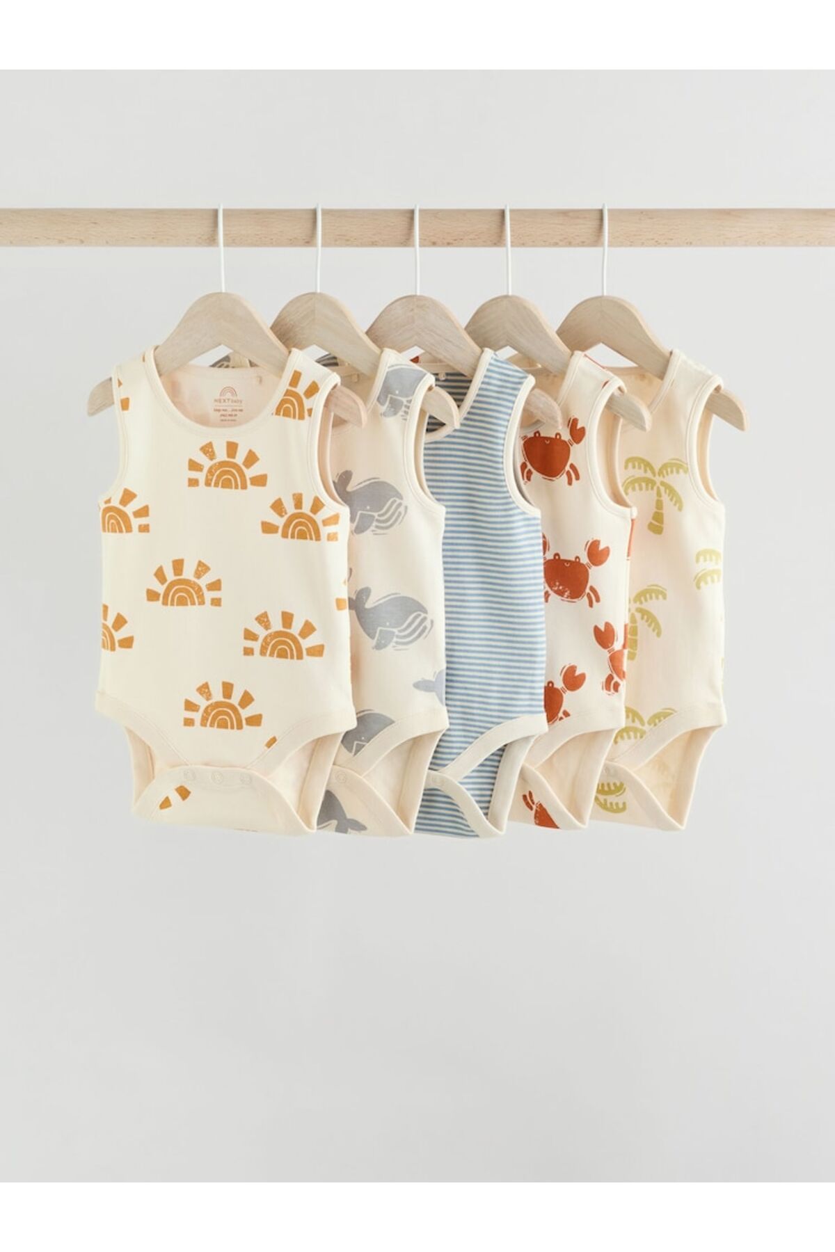 Next Baby %100 Pamuklu Krem Deniz Temalı 5'li Body Zıbın Set